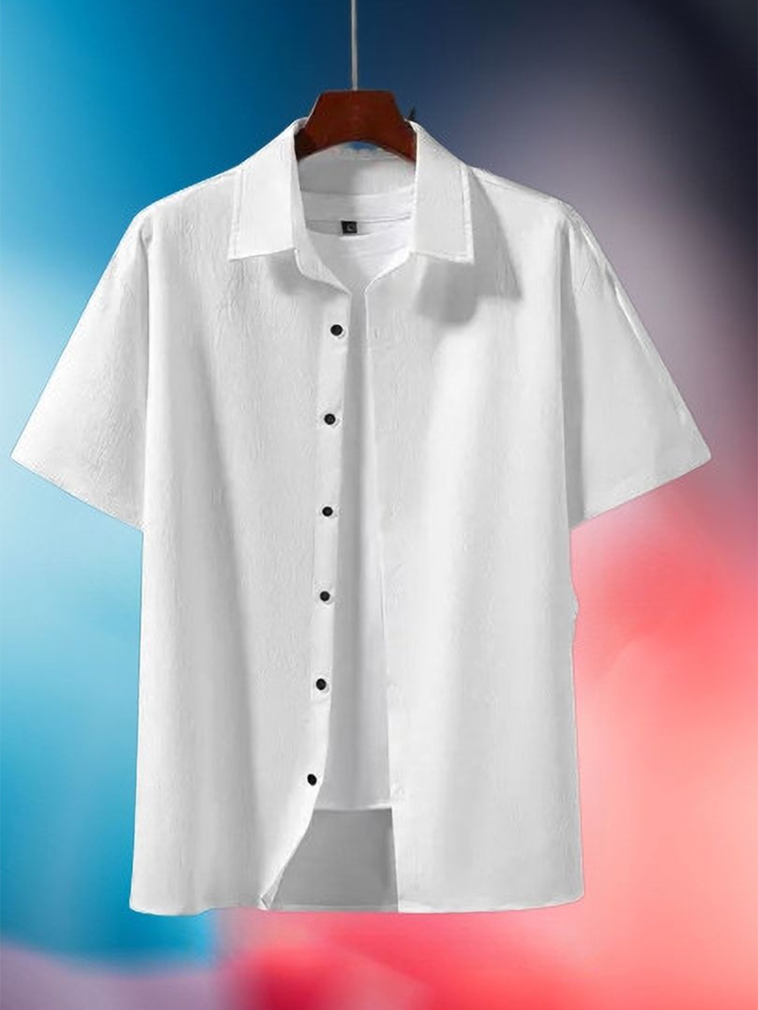 

iCome Men Spread Collar Solid Casual Shirt, White