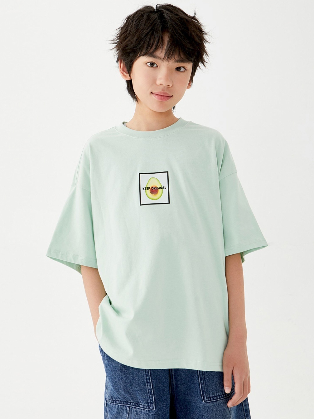 

LULU & SKY Boys Graphic Printed Round Neck Cotton Oversized T-shirt, Sea green