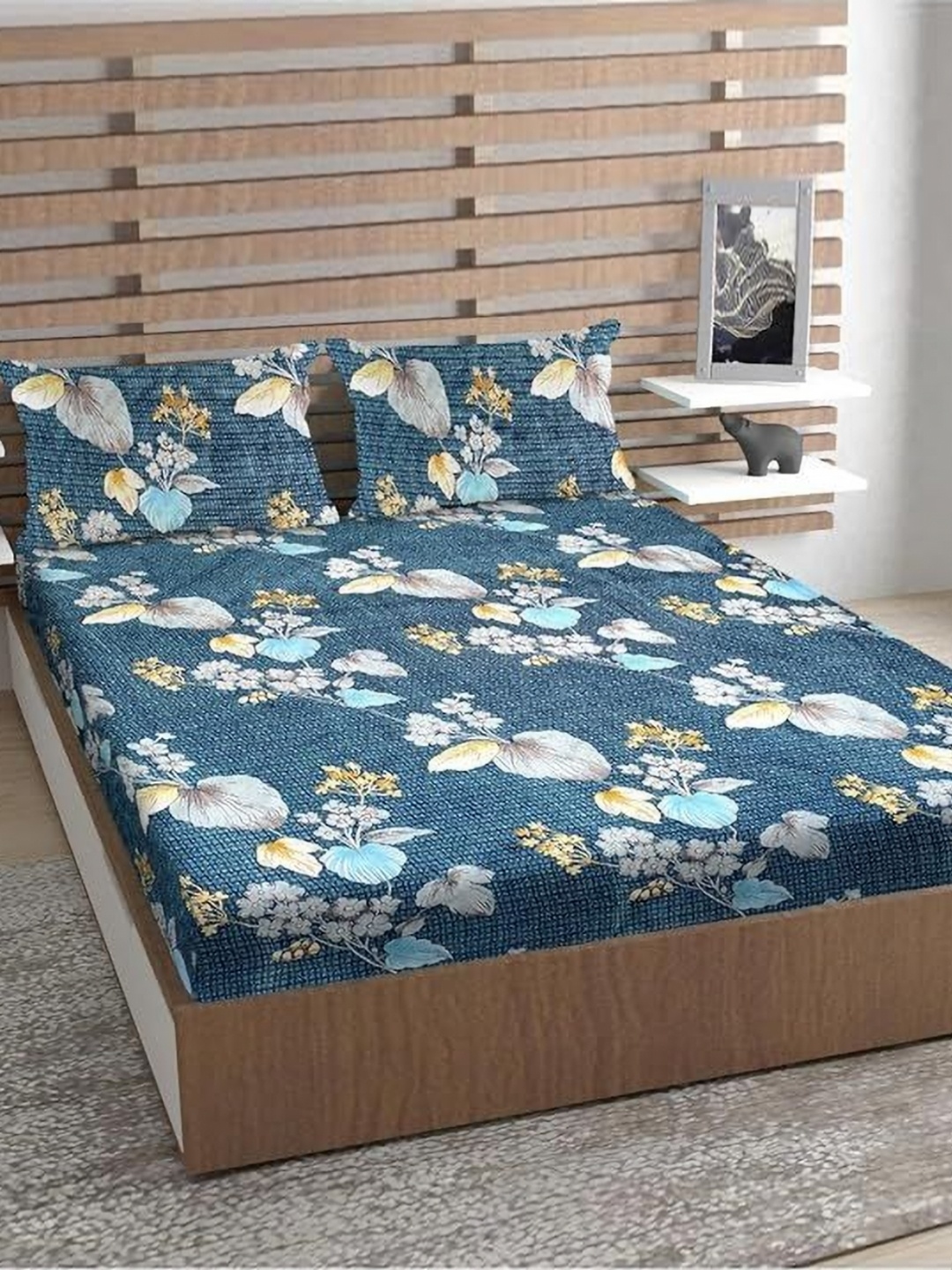 

Urban Magic Blue & Yellow Floral Printed 130 TC Queen Bedsheet Set- 2.15 m x 2.10 m