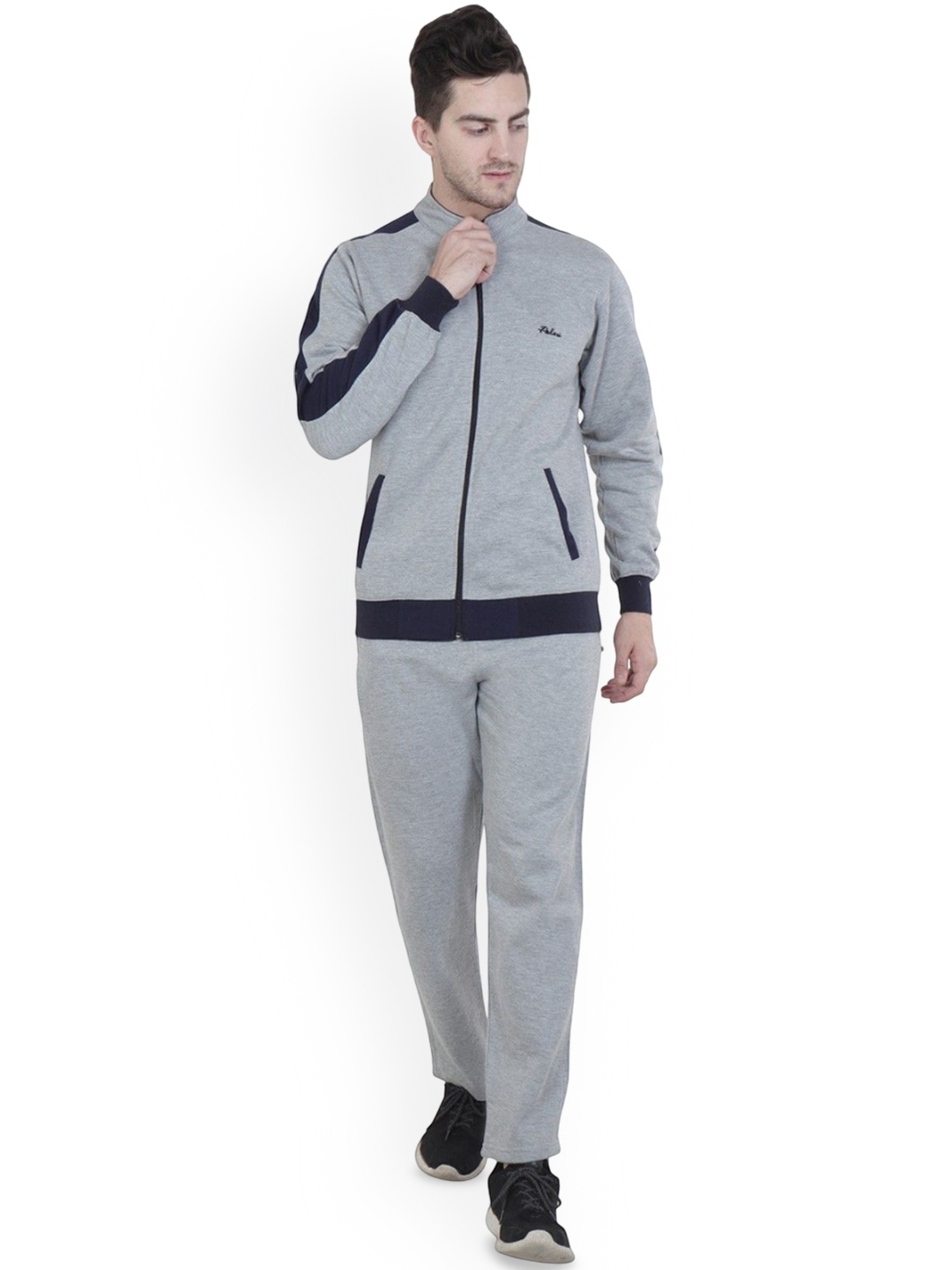 

HAUTEMODA Men Mock Collar Tracksuit, Grey