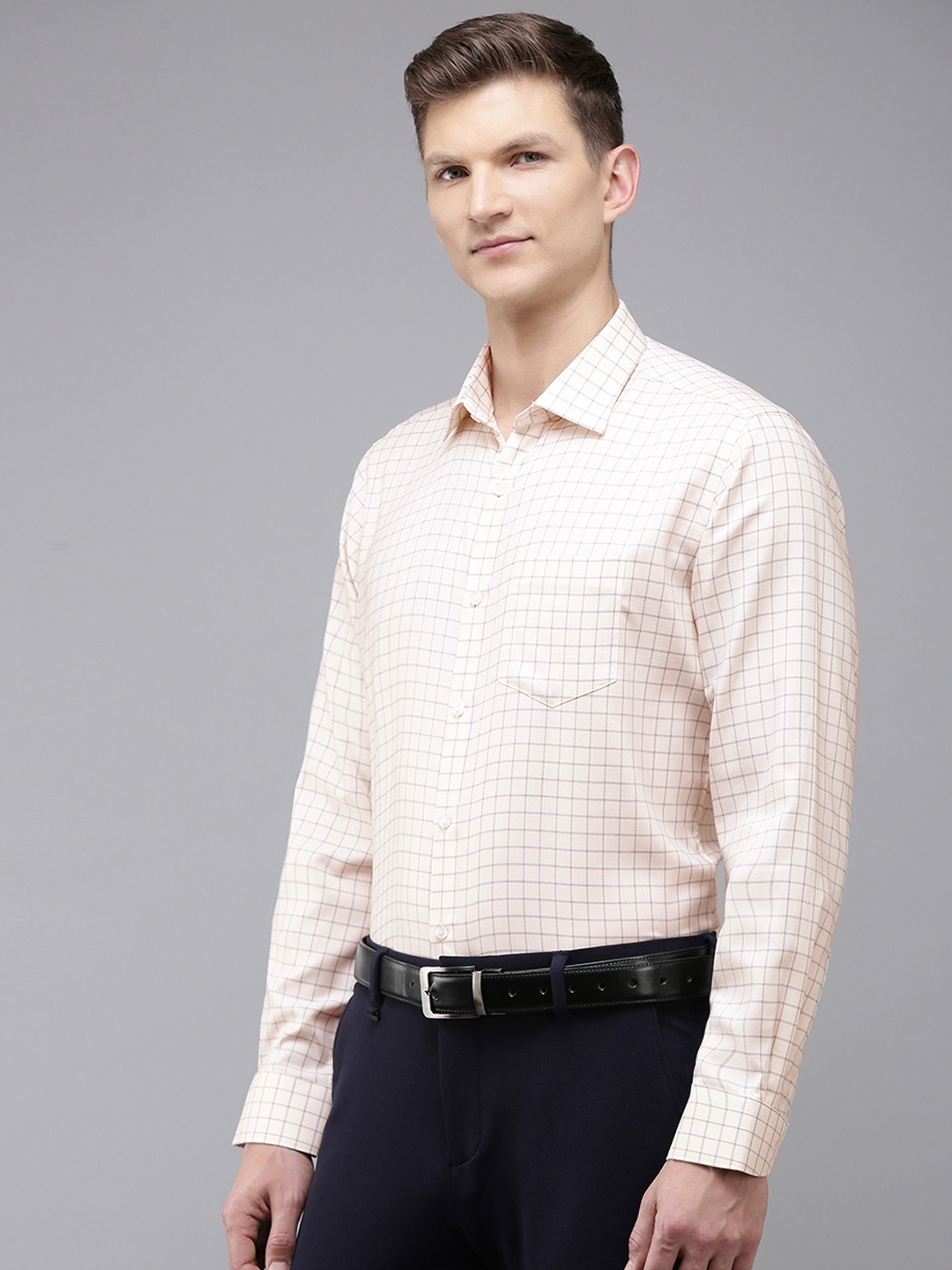 

Van Heusen Custom Fit Checked Pure Cotton Formal Shirt, Cream