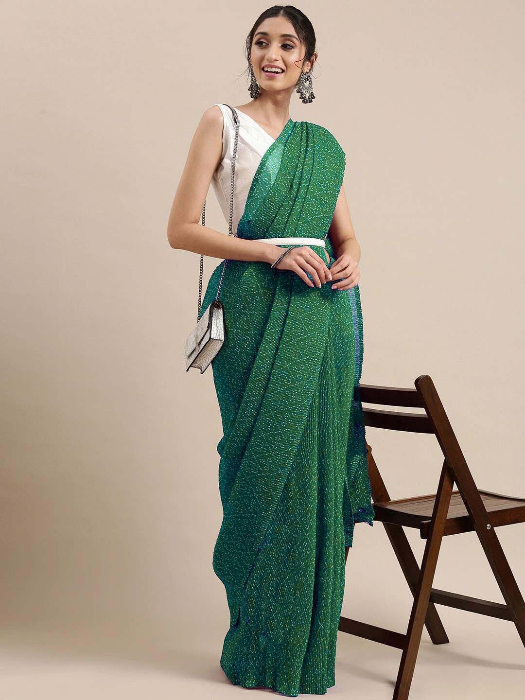 

DIVASTRI Bandhani Poly Georgette Saree, Green