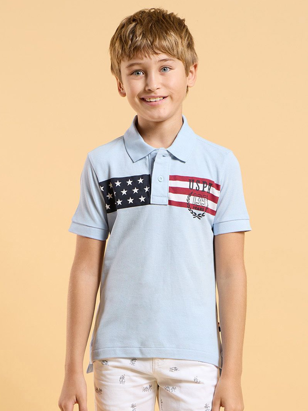 

U.S. Polo Assn. Kids Boys Striped Polo Collar Cotton T-shirt, Blue