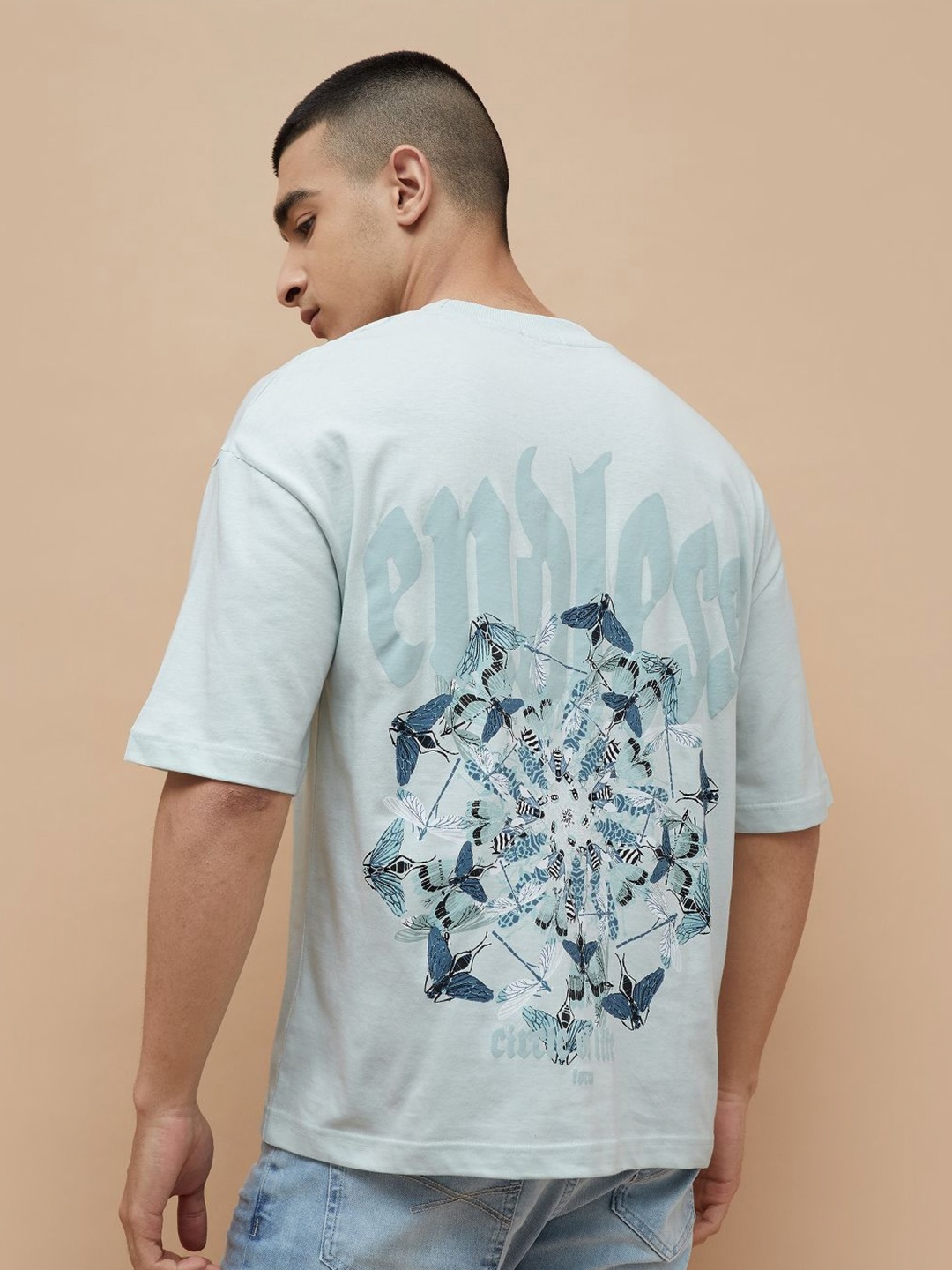 

Forca Men Graphic Printed Round Neck Cotton Oversized T-shirt, Blue