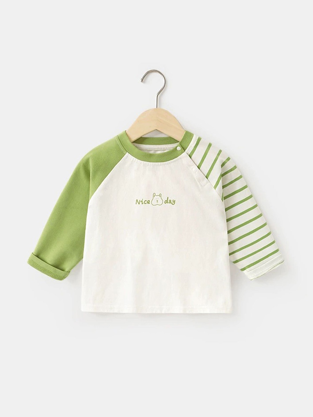 

LULU & SKY Girls Striped Round Neck Cotton T-shirt, Green
