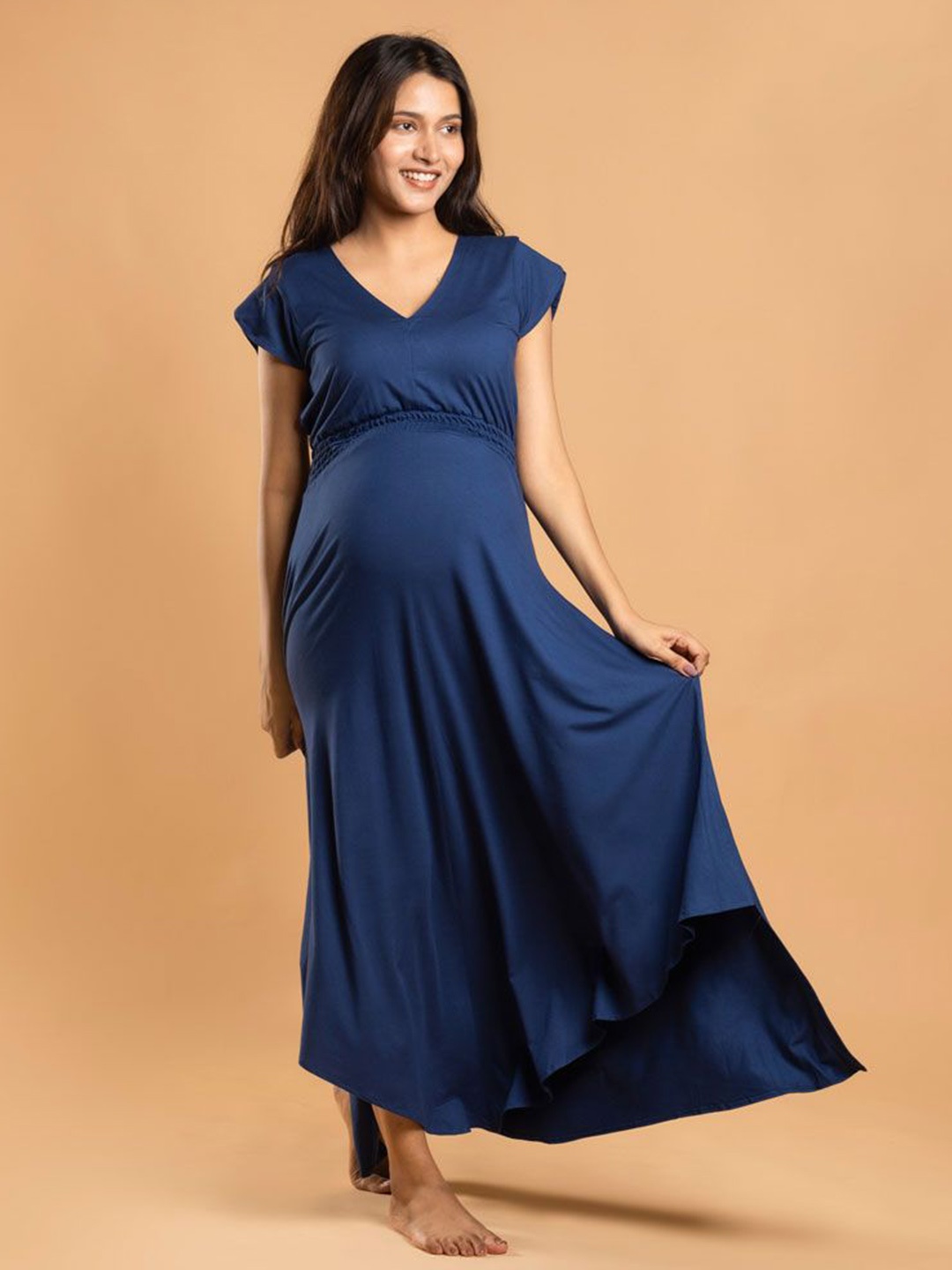 

Block Hop Women Maternity Blue Empire Fit & Flare Dress