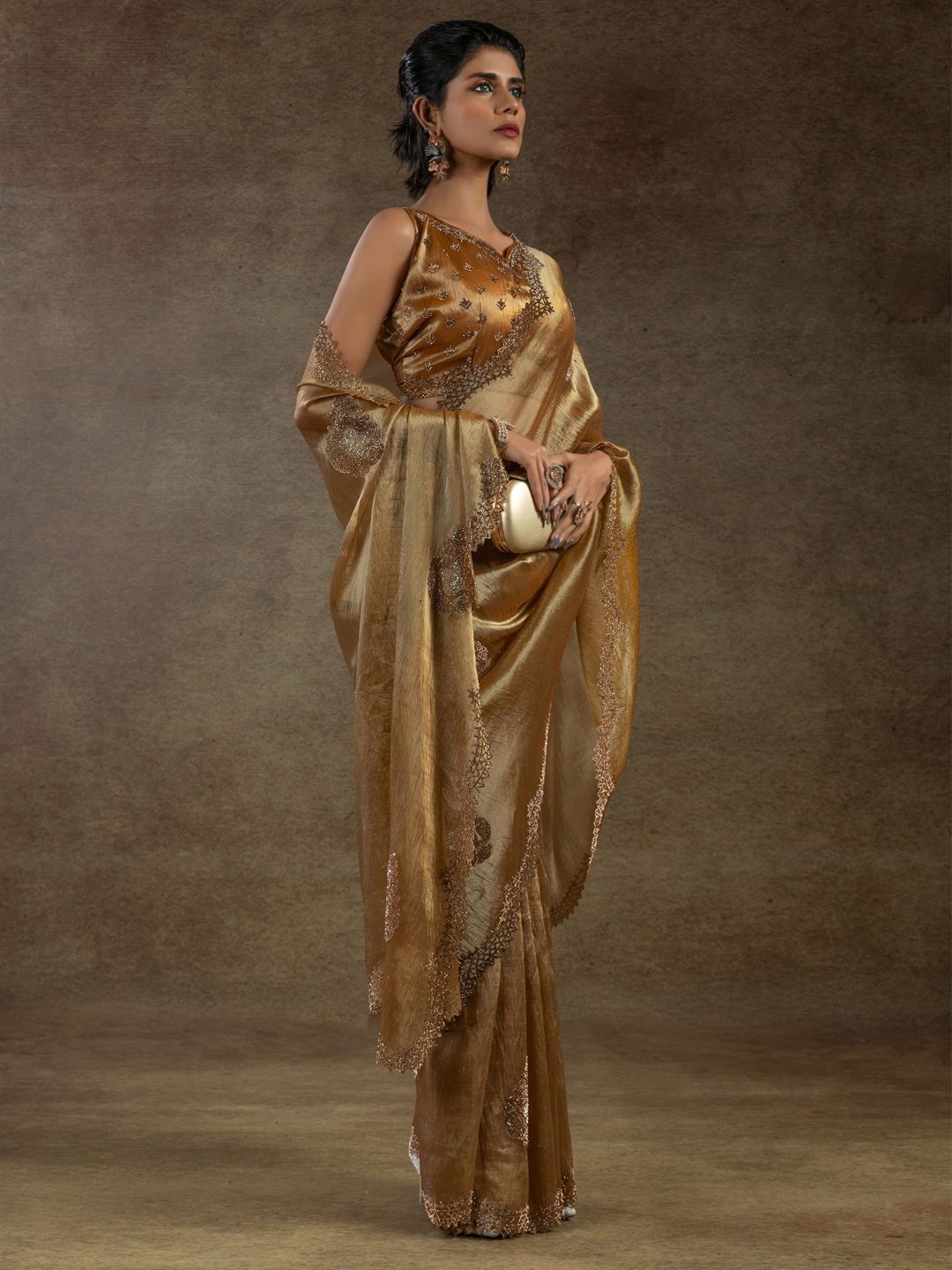 

Saree mall Embellished Beads and Stones Silk Blend Sarees, Gold