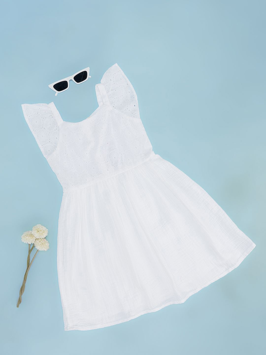 

Pantaloons Junior Girls Pure Cotton Embroidered Fit & Flare Dress, White