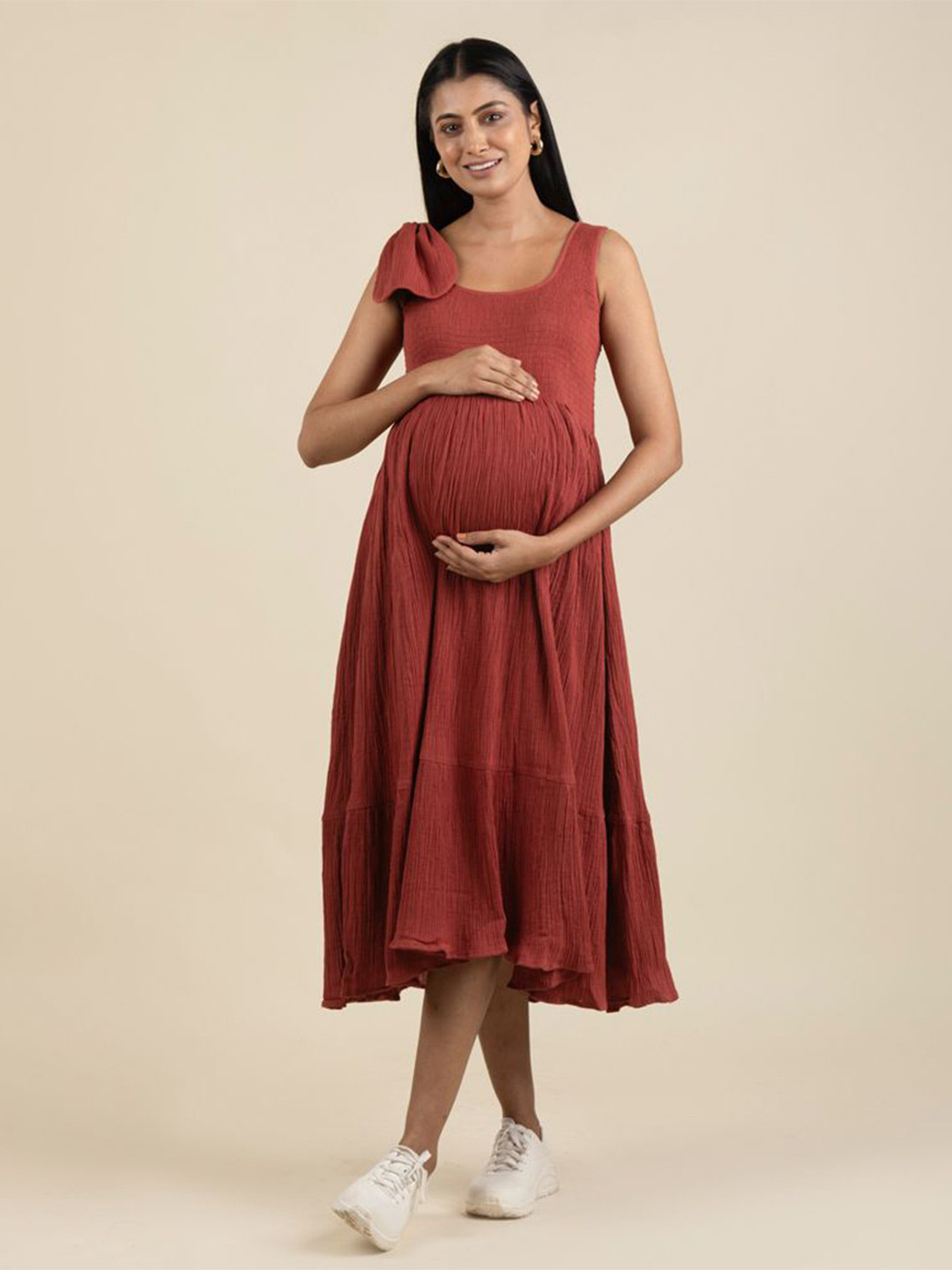 

Block Hop Red Bloom Maternity Dress, Rust