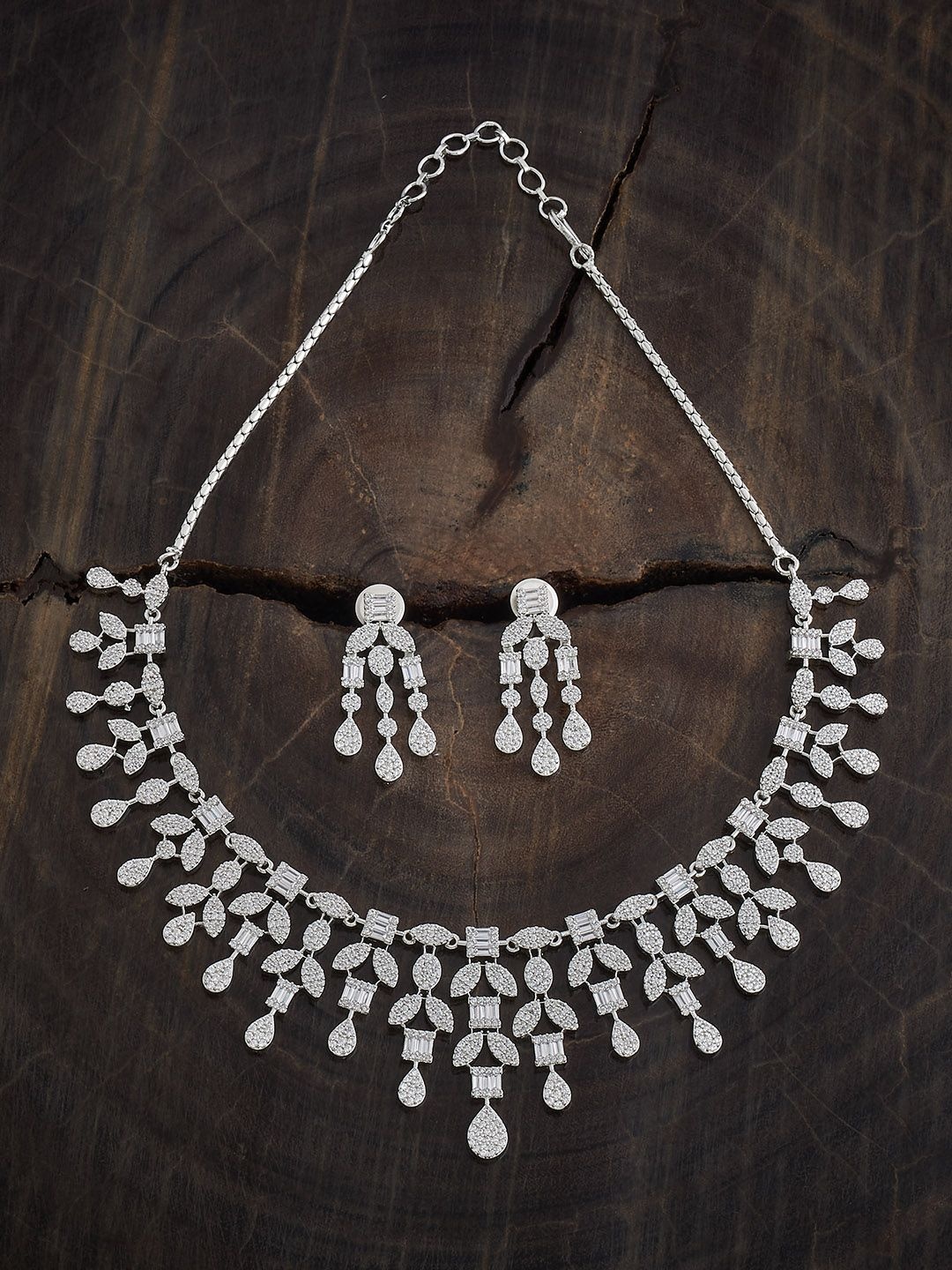 

Kushal's Fashion Jewellery White Rhodium-Plated Party Zircon Necklace, Silver