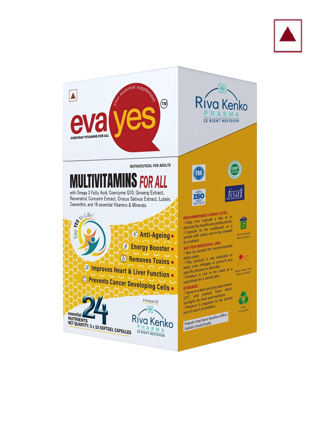 

RivaKenko Eva Yes Multivitamins With Omega 3 Fatty Acids - 30 Softgel Capsules, Brown