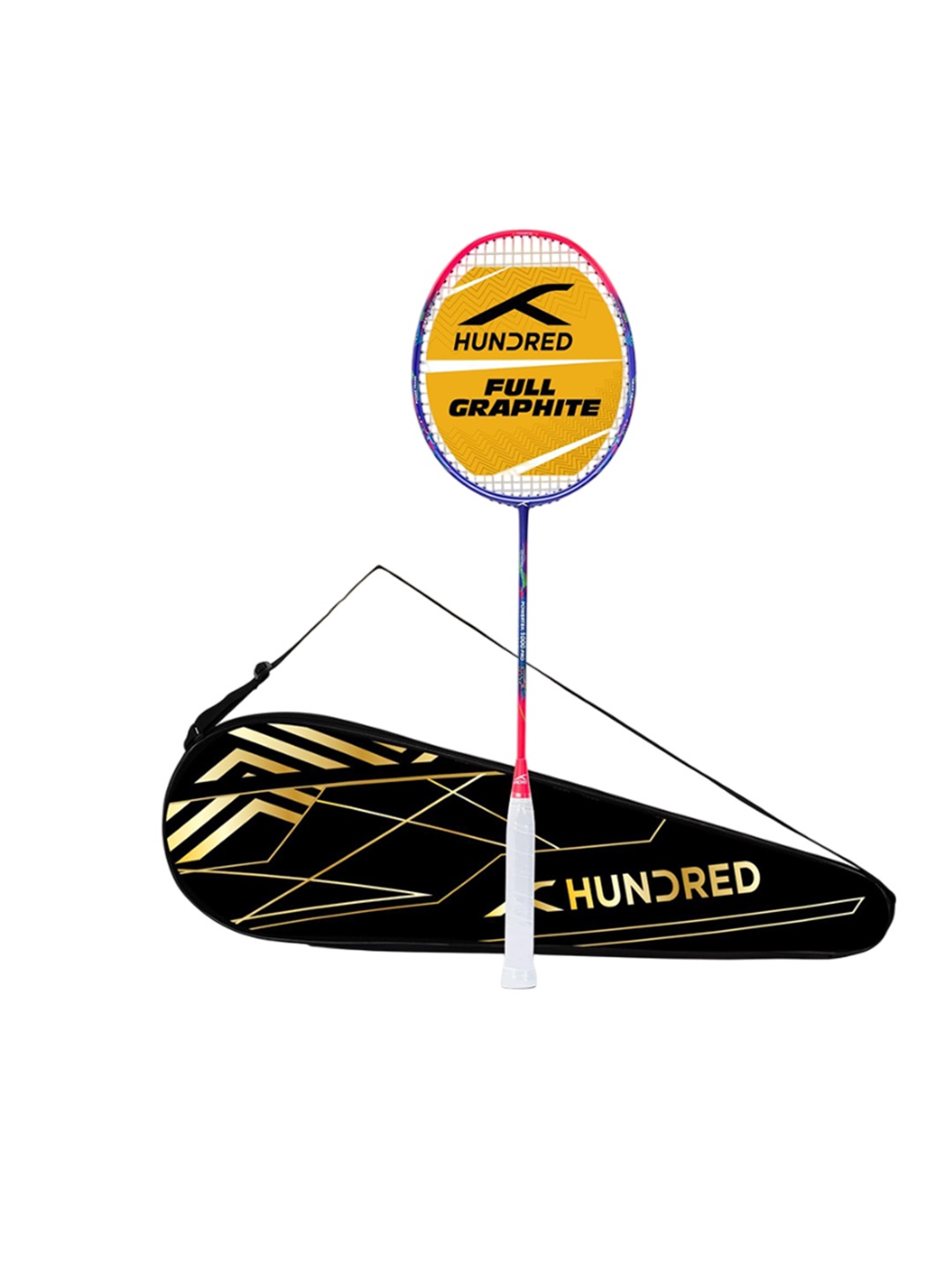 

Hundred Powertek 1000 PRO Graphite Strung Badminton Racket With Full Racket Cover, Navy blue