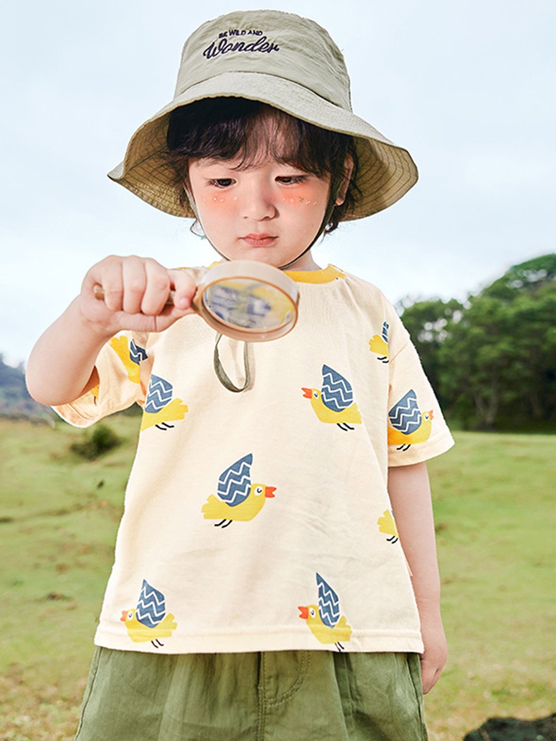 

LULU & SKY Boys Conversational Printed Round Neck Cotton Oversized T-shirt, Beige