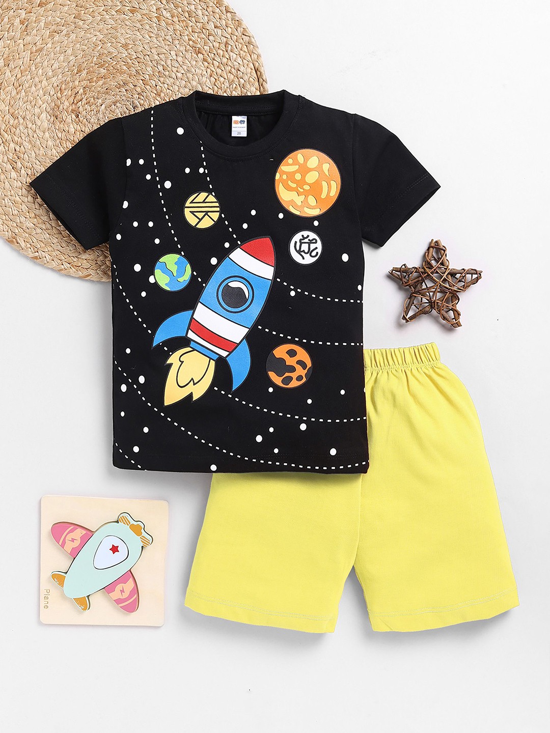 

LITTLE NINJA Boys Printed Pure Cotton T-shirt With Shorts, Black