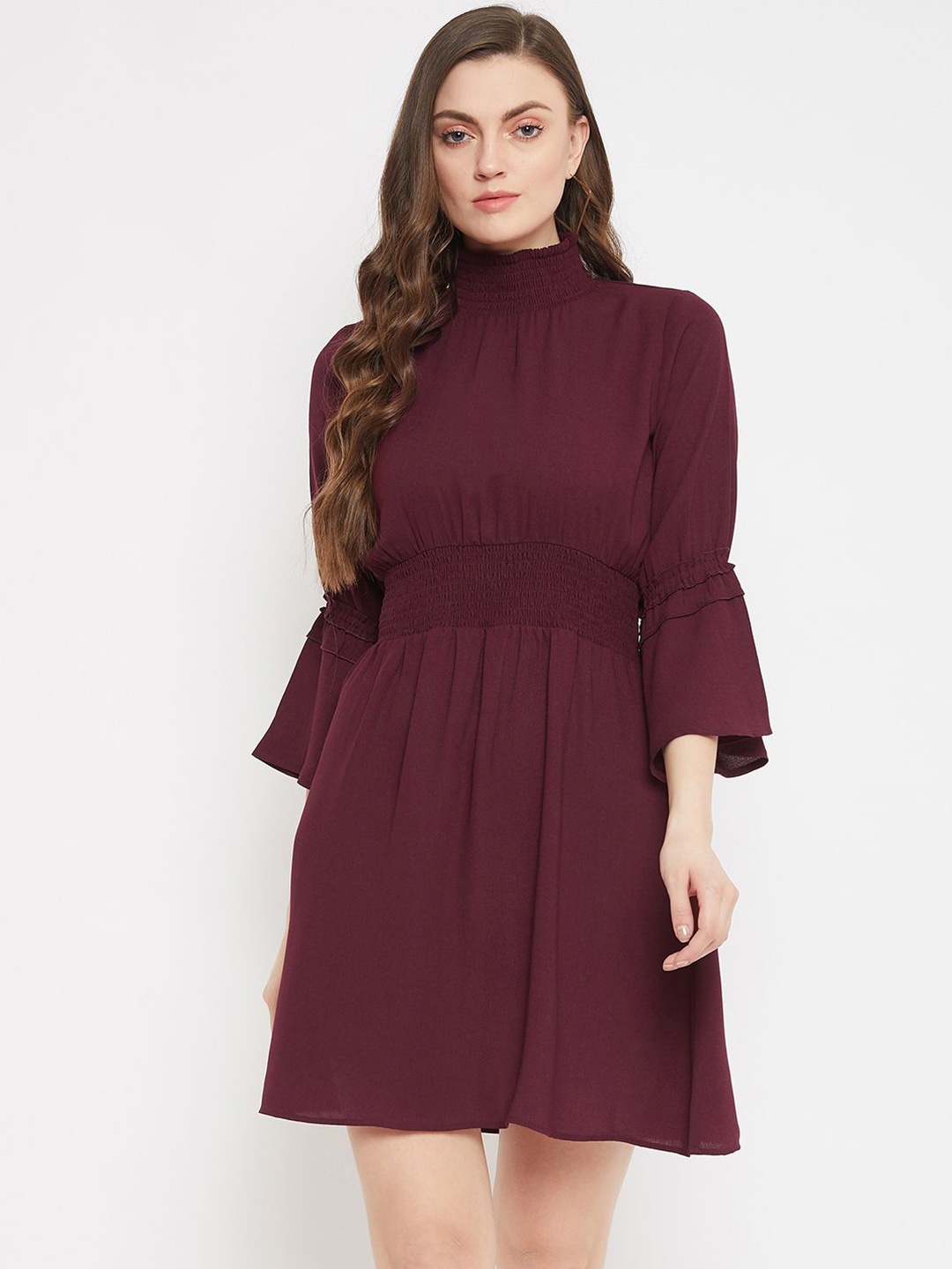 

Chemistry Women High Neck Bell Sleeve Fit & Flare Dress, Burgundy