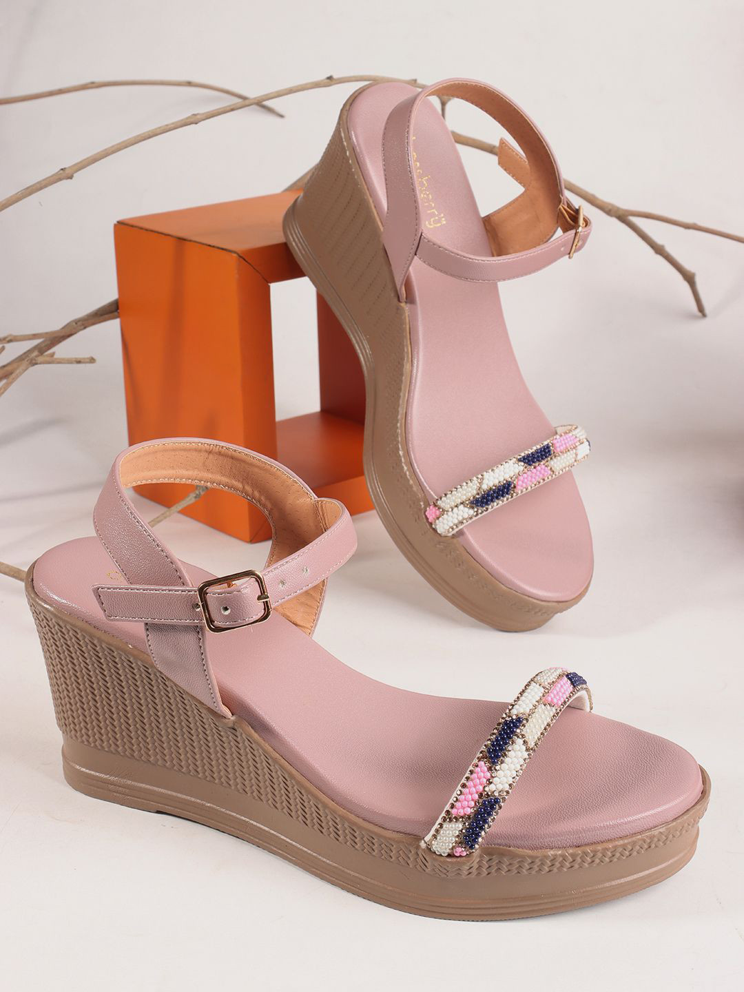 

DressBerry Women Ankle Loop Wedge Sandals, Nude