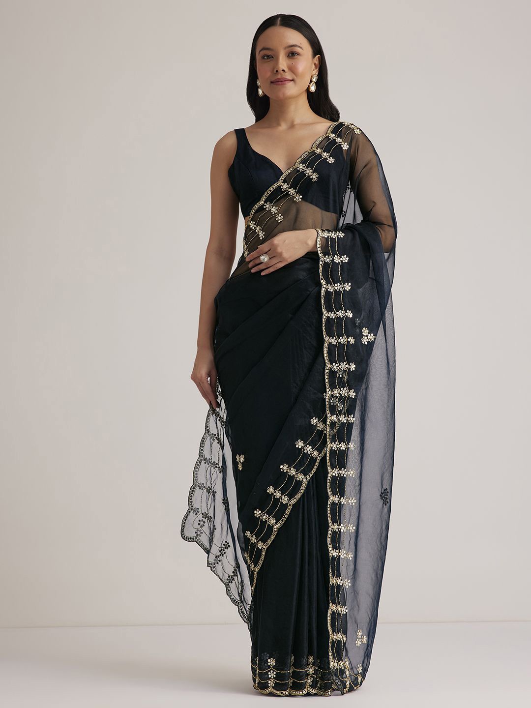 

KALKI Fashion Embellished Embroidered Tissue Designer Saree, Black