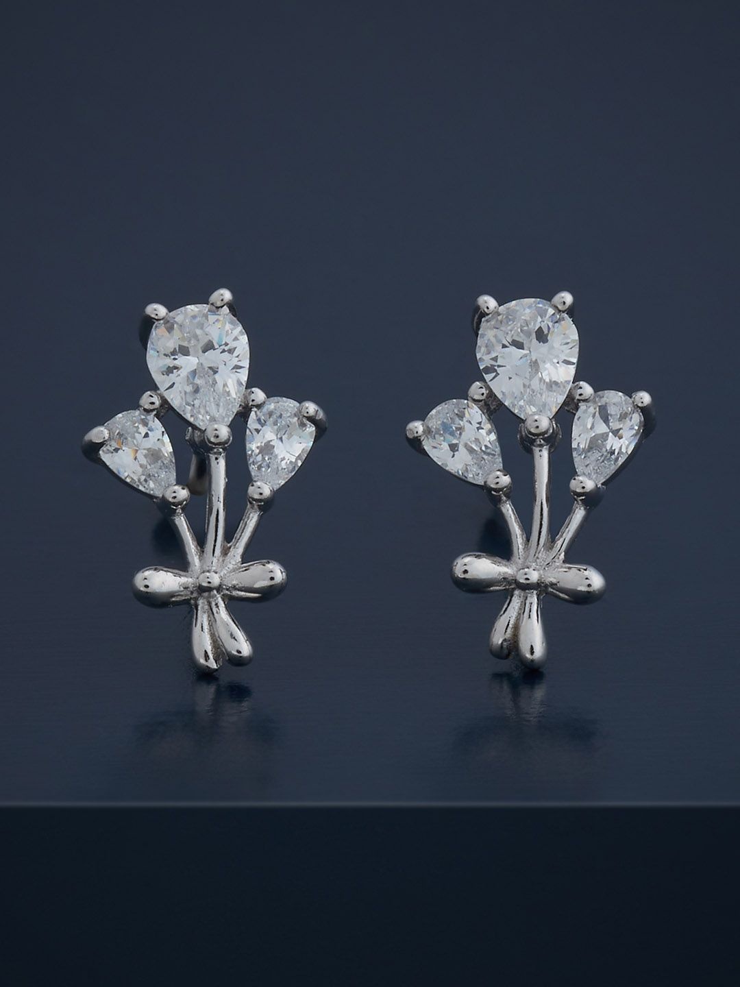 

Kushal's Fashion Jewellery 92.5 Silver Rhodium-Plated Tear Drop Studs Earrings