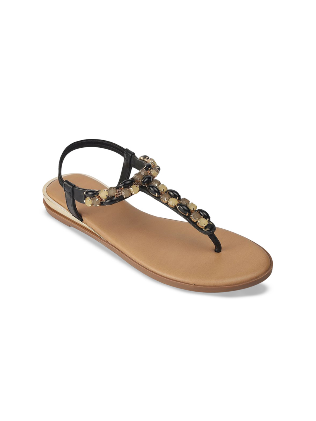 

PEPPER Women Embellished Ethnic T-Strap Flats, Black