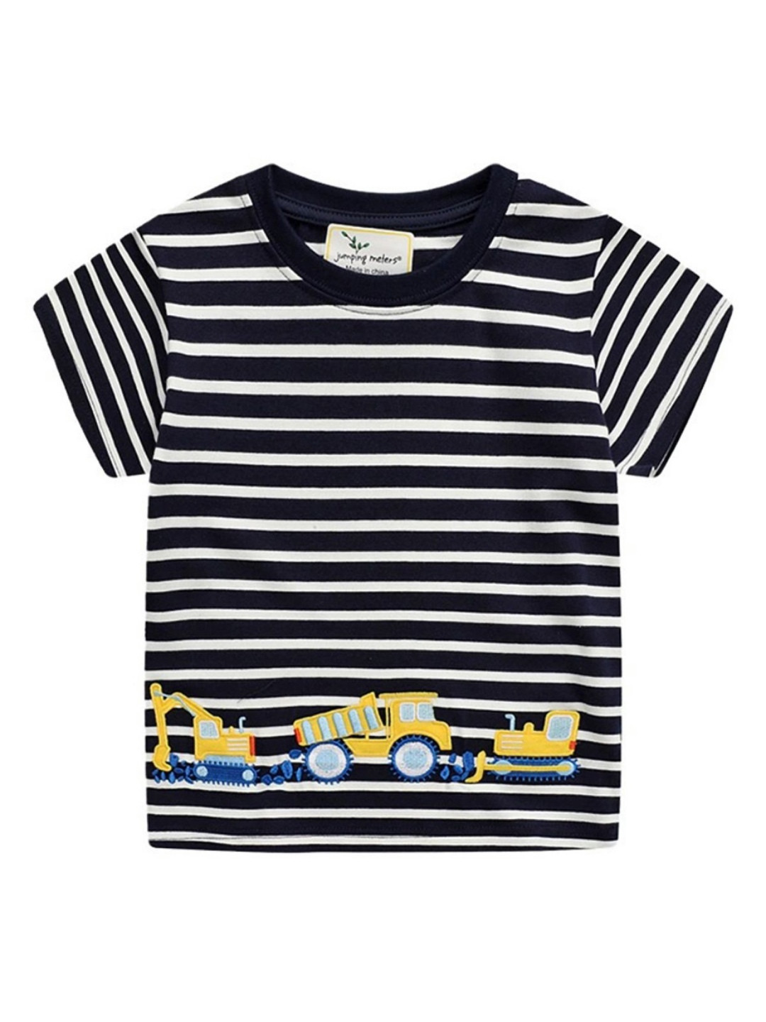 

LULU & SKY Boys Striped Round Neck Cotton T-shirt, Black