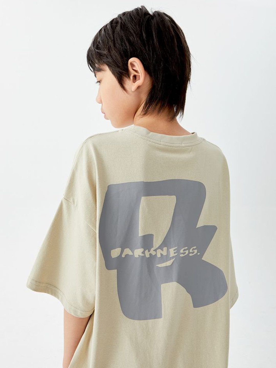 

LULU & SKY Boys Typography Printed Round Neck Cotton Oversized T-shirt, Cream