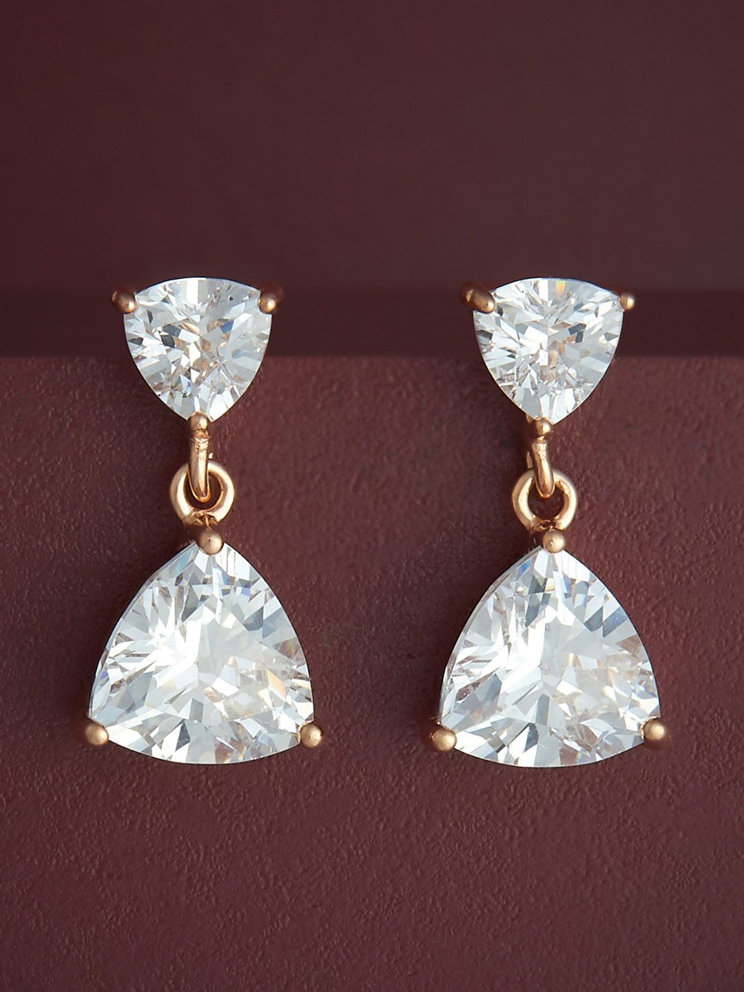 

Kushal's Fashion Jewellery 92.5 Silver Rose Gold-Plated CZ Studded Drop Earrings