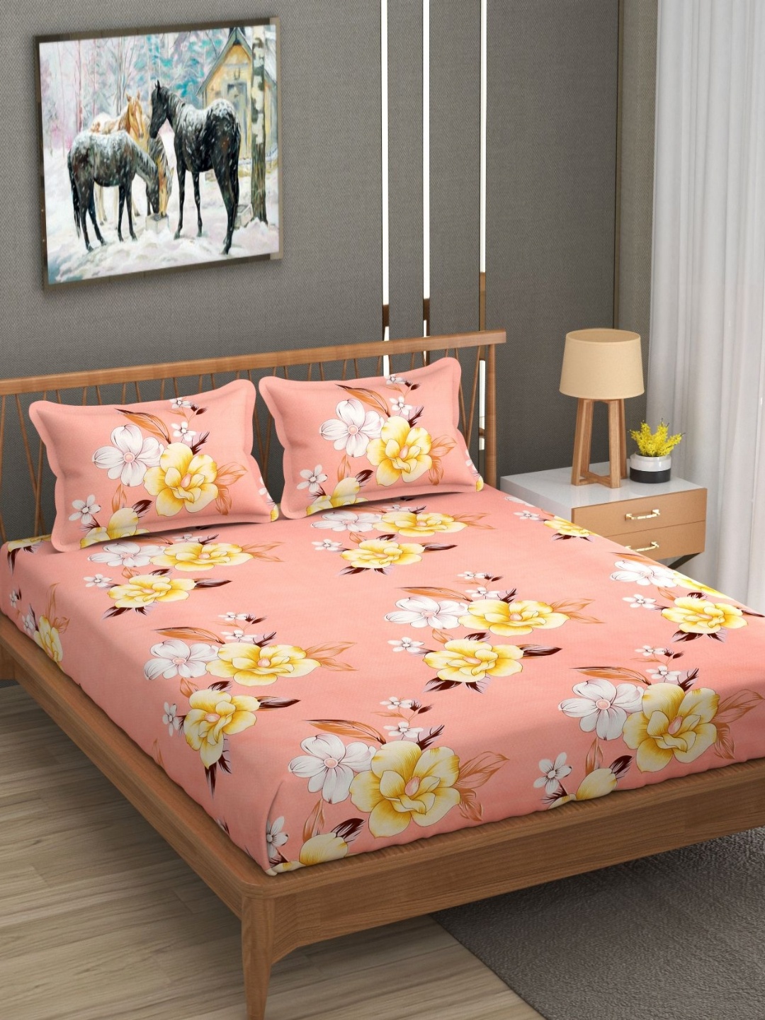 

BLUEDOT Waterproof Peach Printed Pure Cotton 300 TC King Bedsheet Set 78 cm x 72 cm x 8 cm