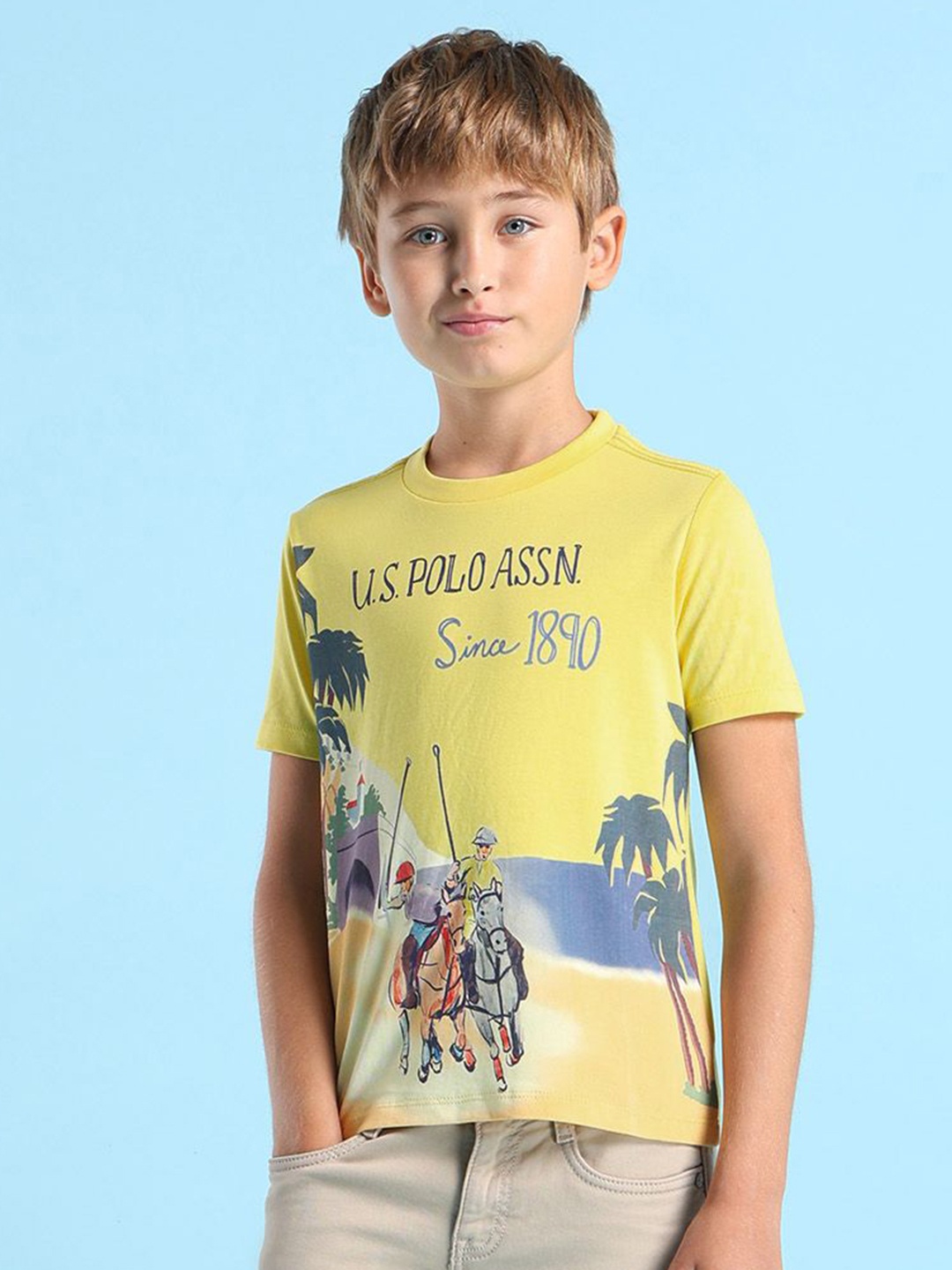 

U.S. Polo Assn. Kids Boys Graphic Printed Round Neck Cotton T-shirt, Green