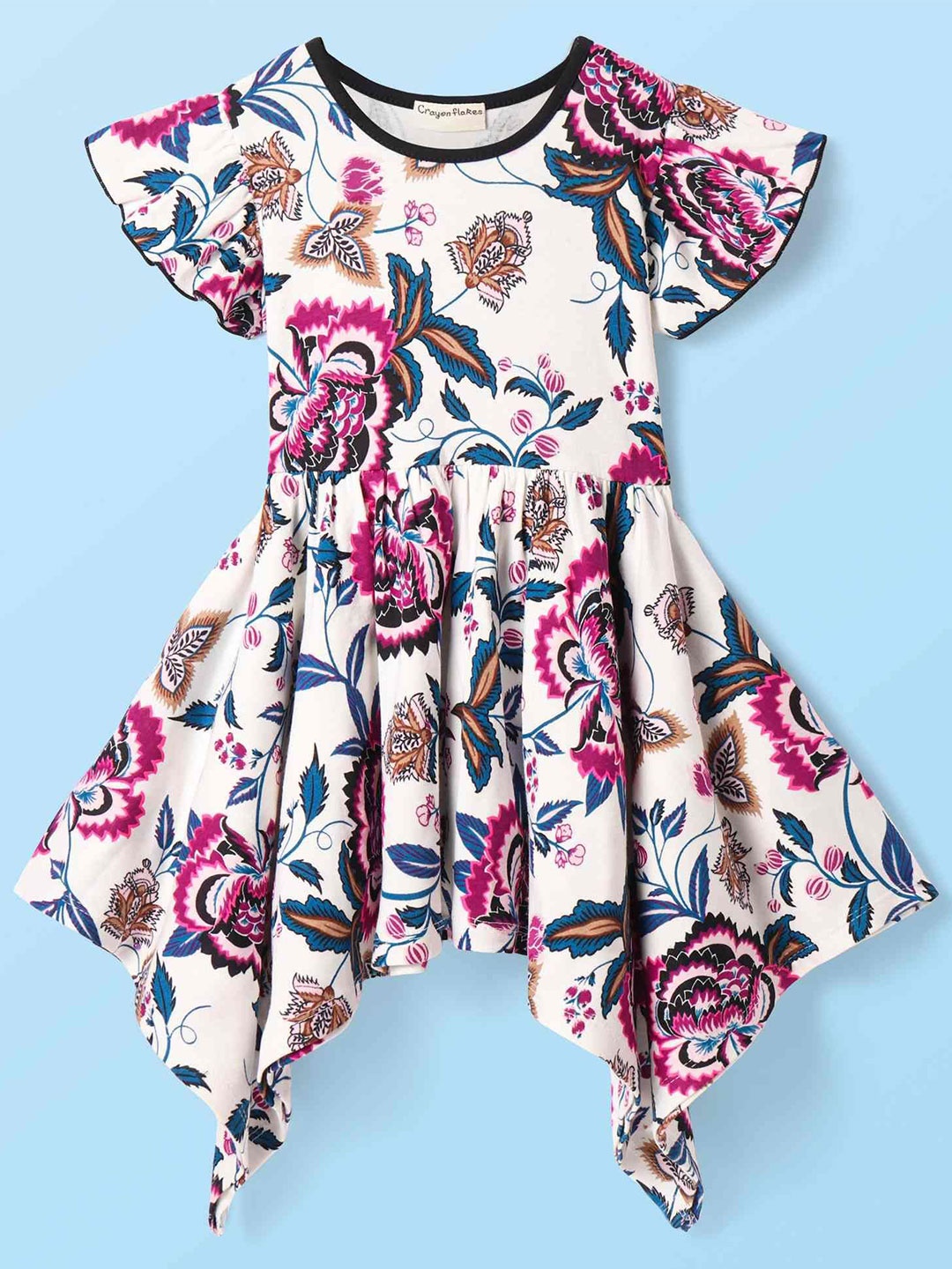 

CrayonFlakes Kids-Girls Floral Print Flared Sleeve Fit & Flare Dress, Purple