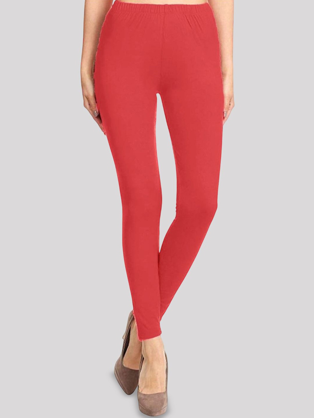 

Jaanvi Women Slim Fit Cotton Ankle Length Leggings, Red
