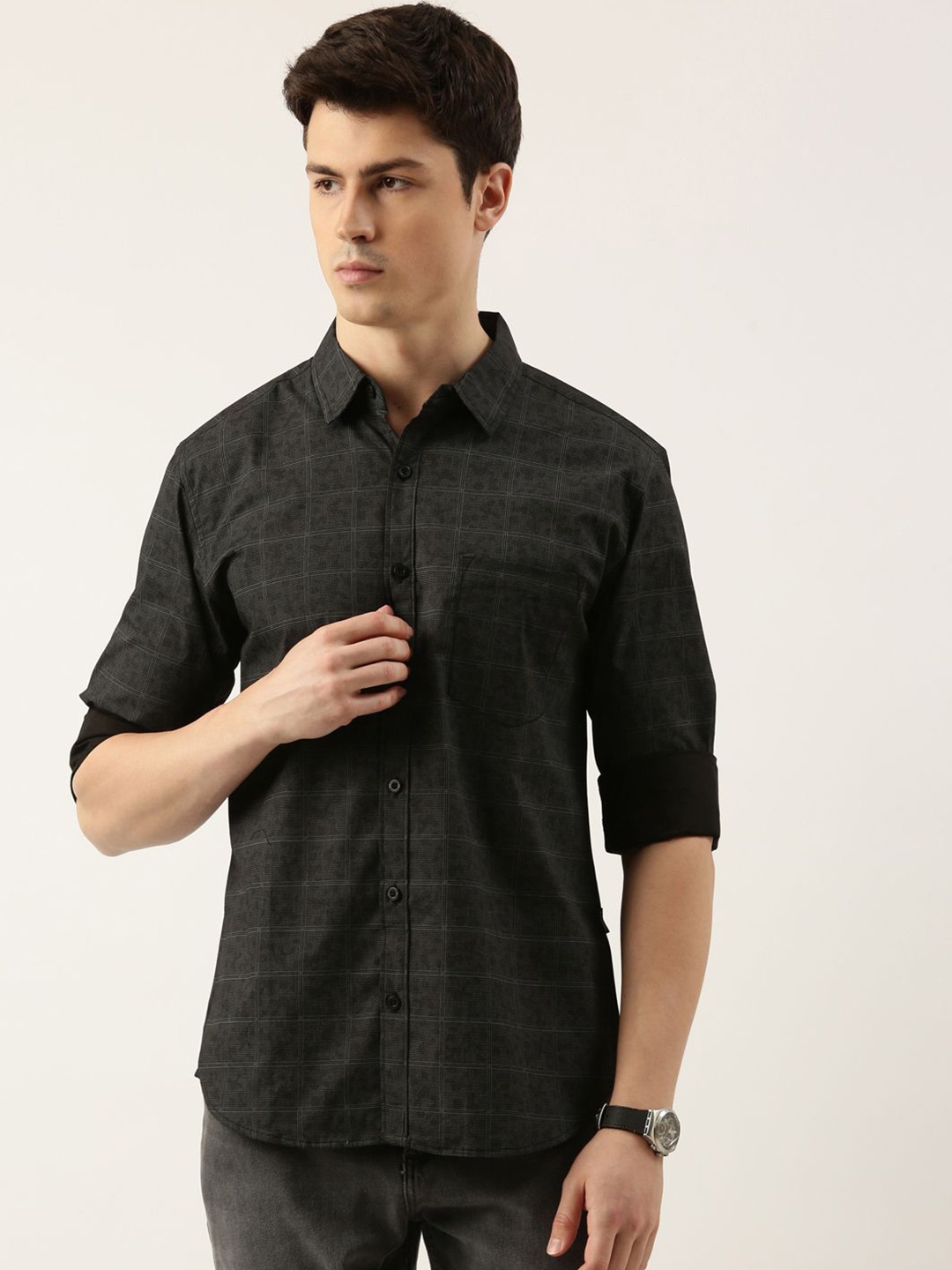 

Provogue Men Opaque Printed Casual Shirt, Black