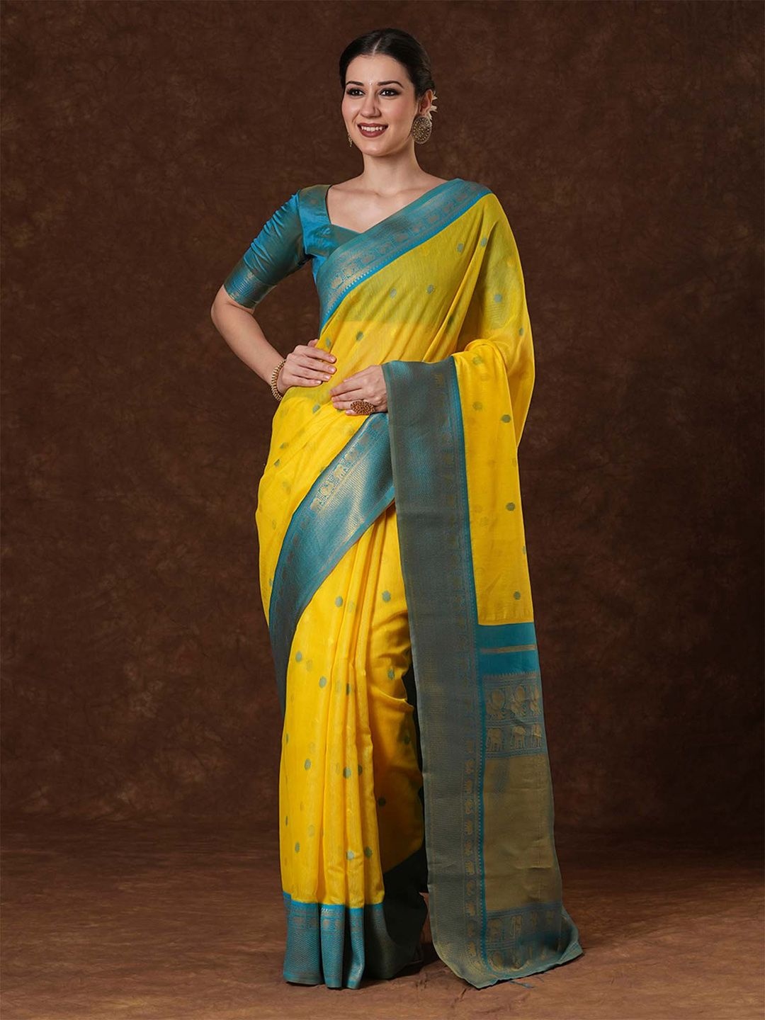 

Saree mall Ethnic Motifs Zari Maheshwari Sarees, Yellow