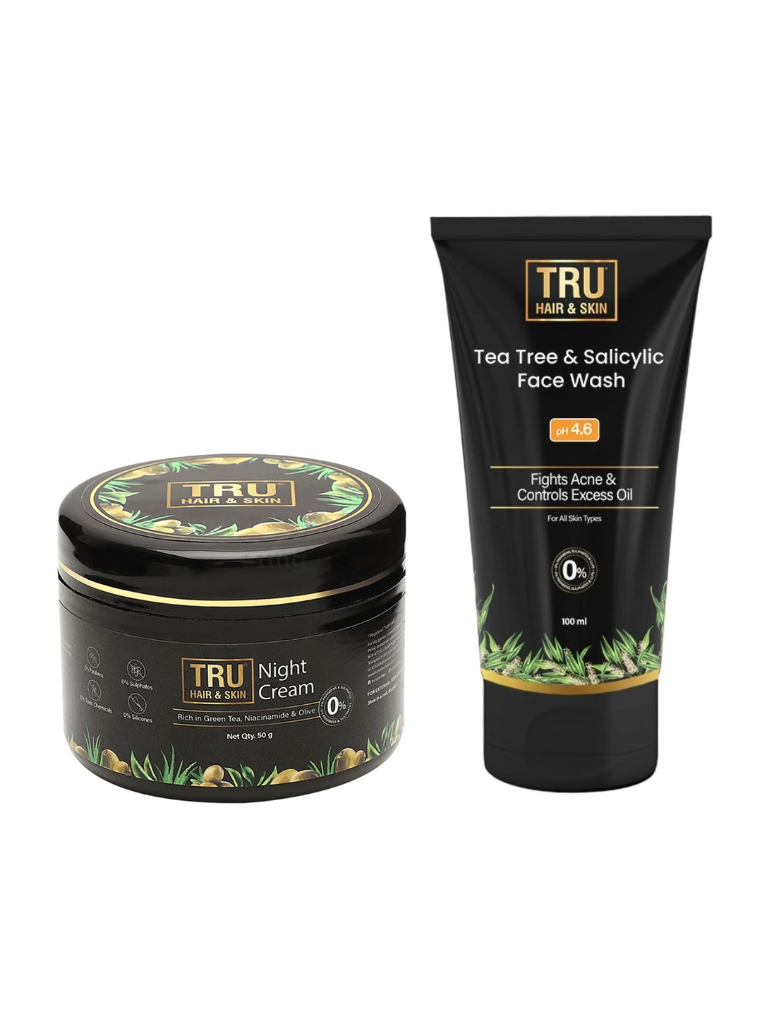 

TRU HAIR Set of Night Cream with Green Tea 50g & Tea Tree Face Wash - 100ml