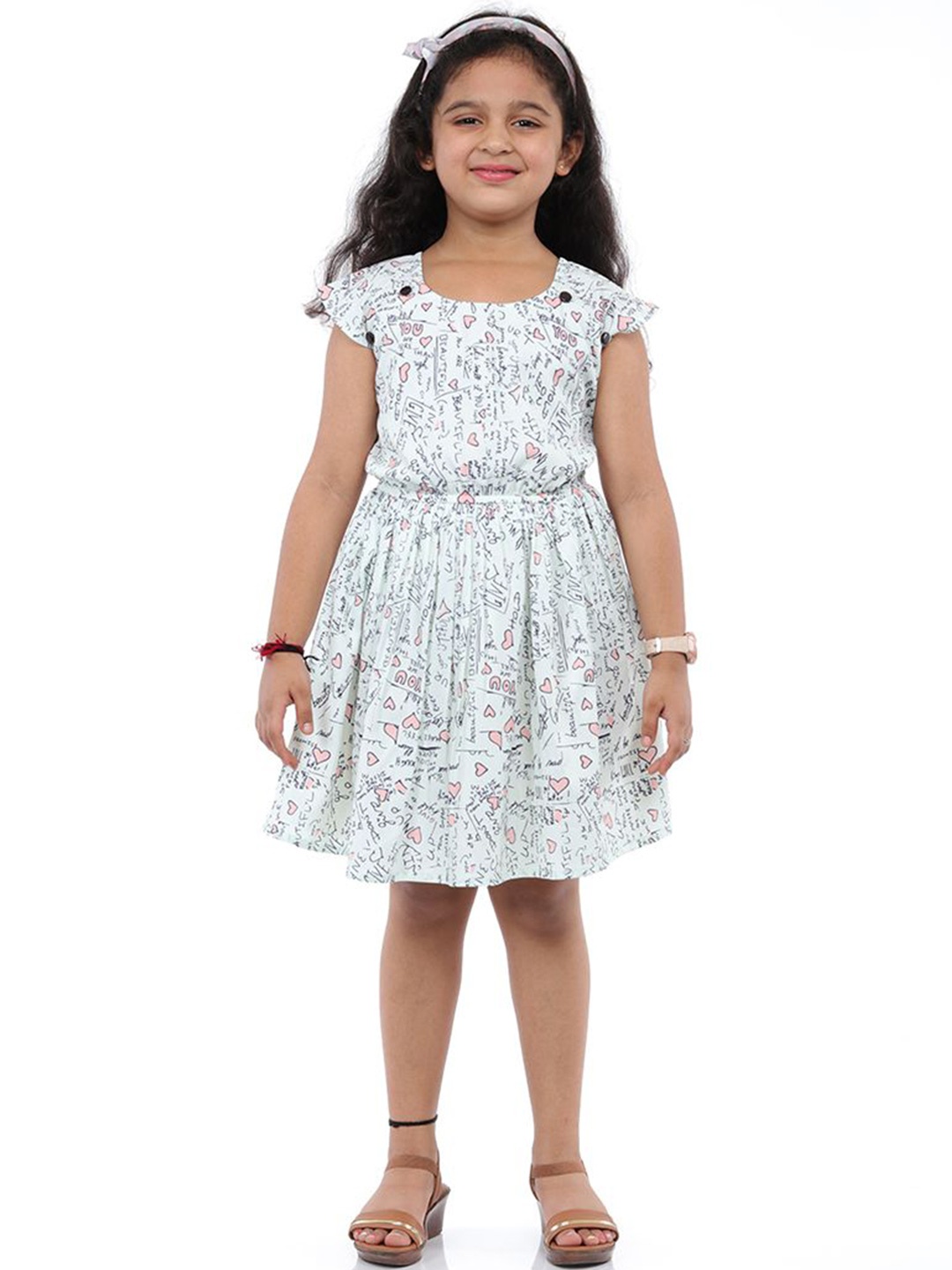 

BAESD Girls Flutter Sleeve Pure Cotton Fit & Flare Dress, Blue