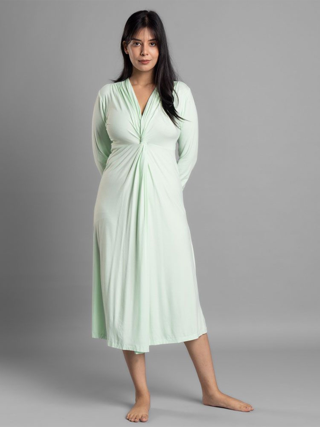 

Block Hop Women Lime Knotted Maternity A-Line Dress, Lime green