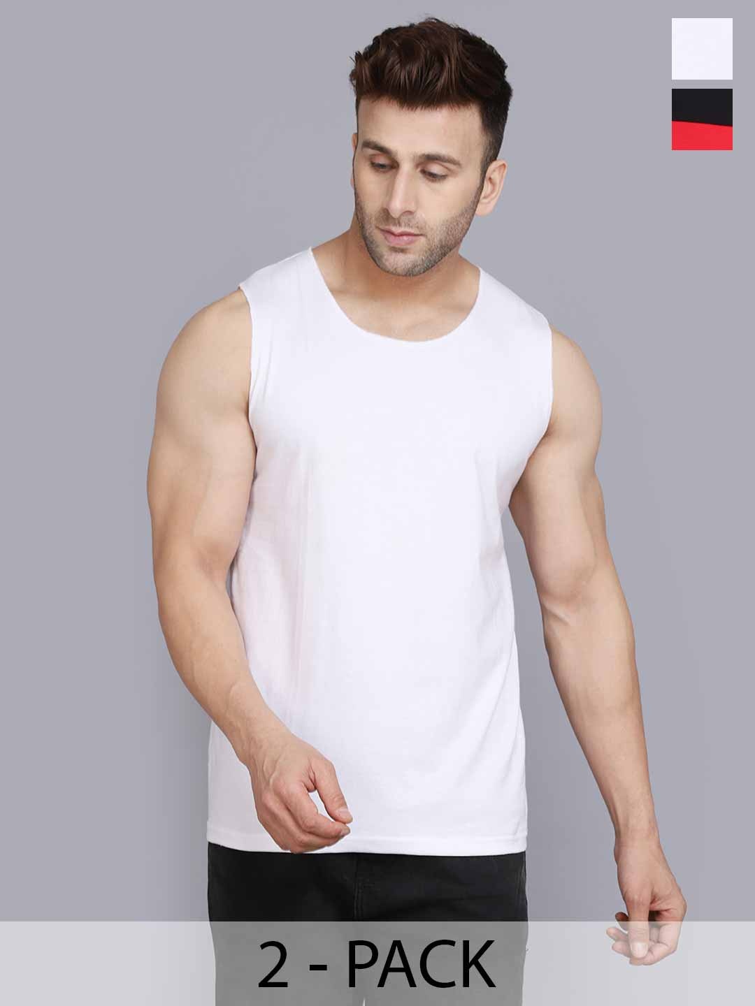 

WOOSTRO Men Pack Of 2 Solid Round Neck Cotton Slim Fit T-shirts, White