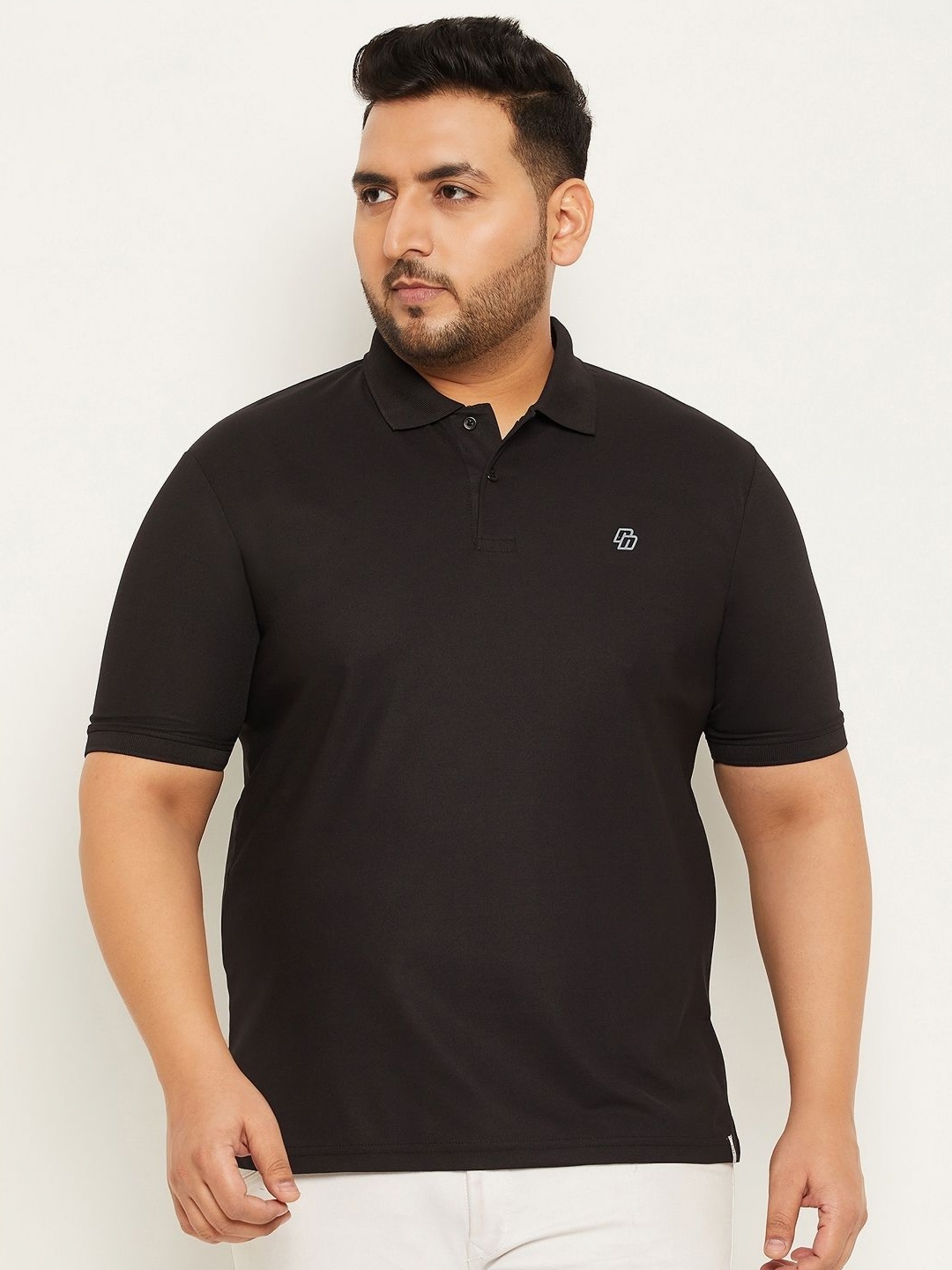 

RENUOVO Men Plus Size Solid Polo Collar Cotton T-shirt, Black
