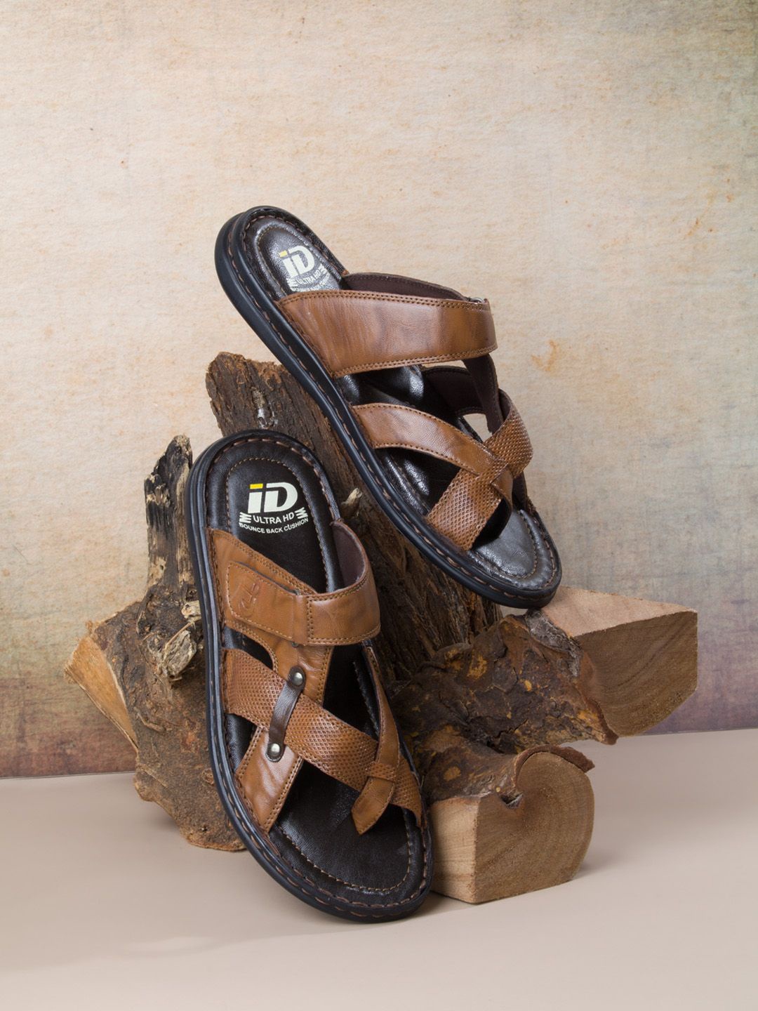 

ID Men Leather Slip-On Comfort Sandals, Tan