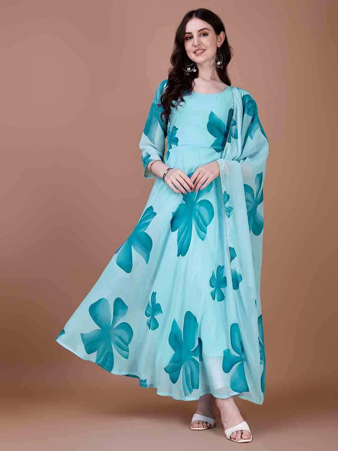 

Raiyani Fashion Women Floral Print Crepe Fit & Flare Maxi Dress, Blue