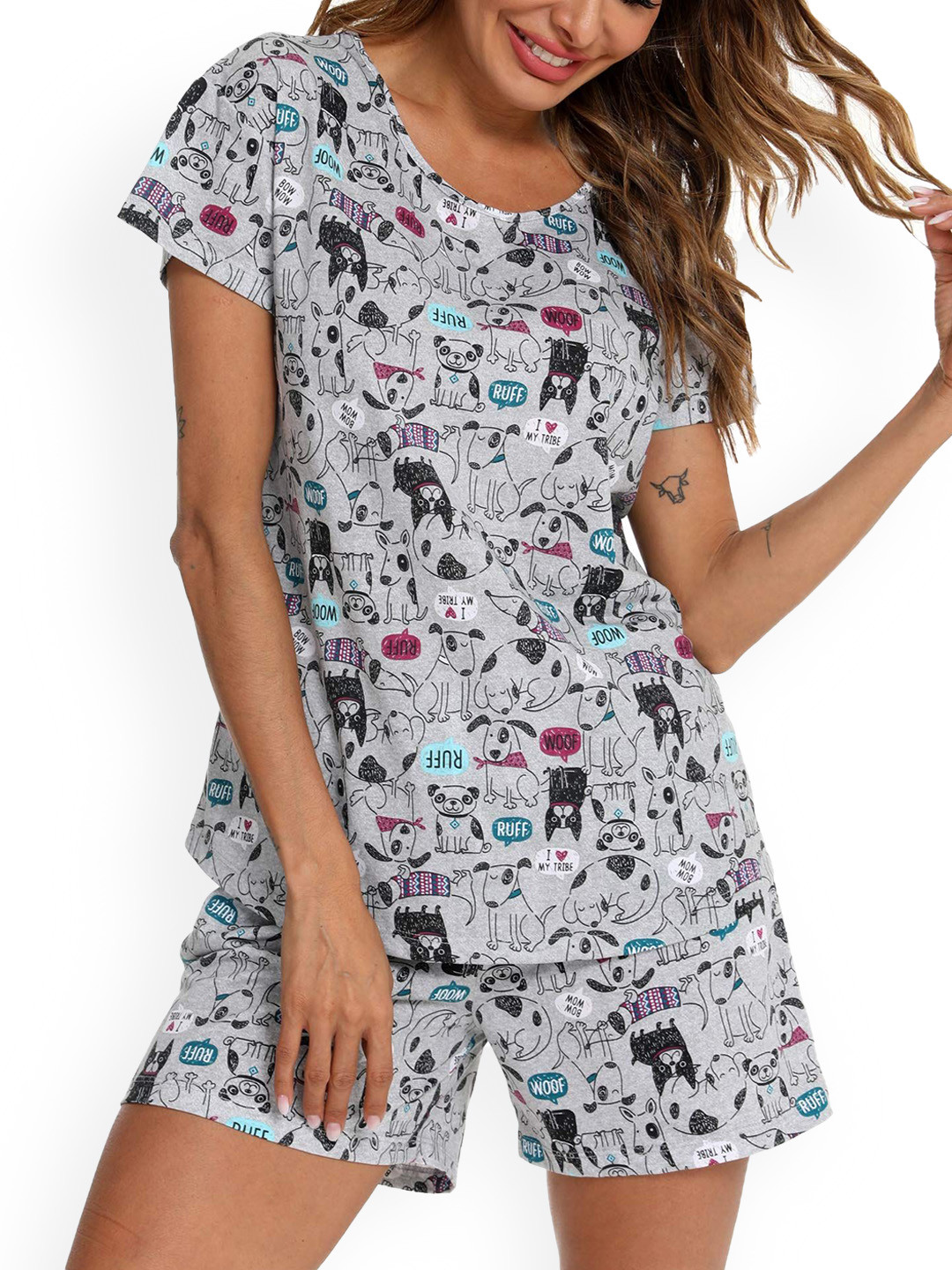 

Softwrap Women Printed Night suit, Grey