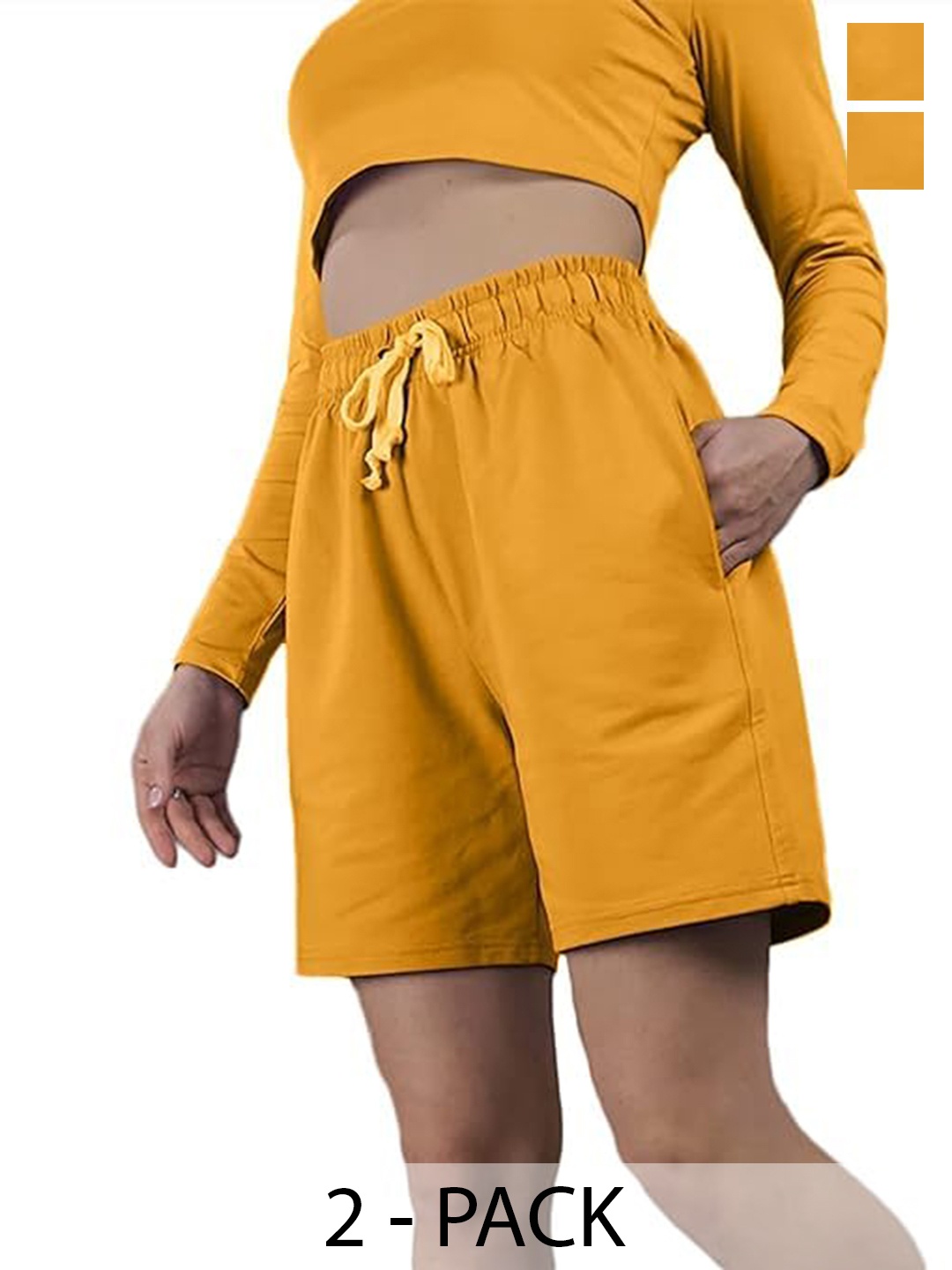 

NOTWILD Women Pack Of 2 Training or Gym Shorts, Mustard