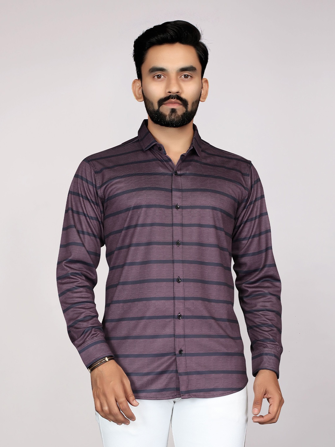 

FABRIPPLE Men Horizontal Stripes Opaque Striped Casual Shirt, Purple