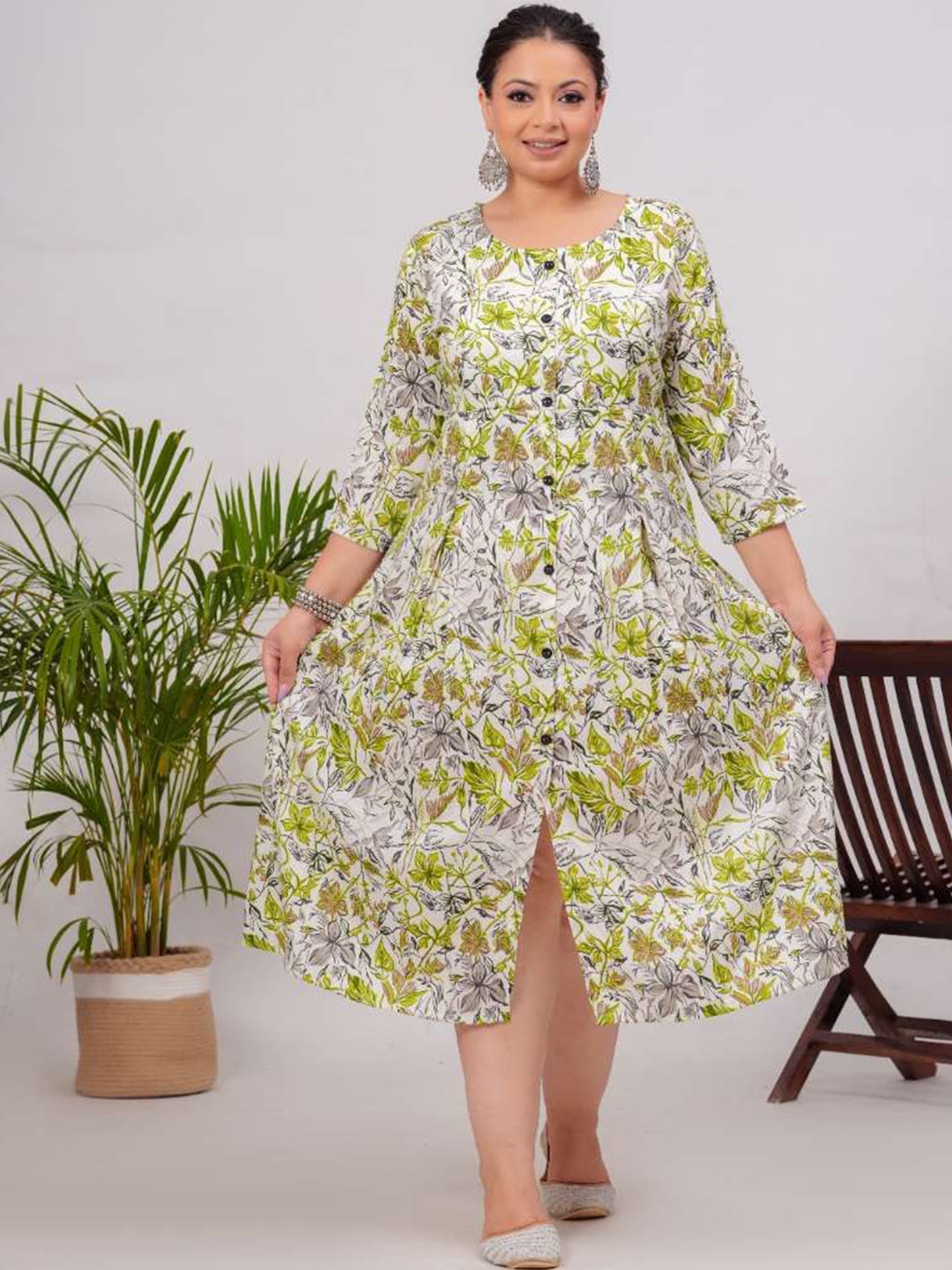 

HEARTLOOM Women's Printed Midi Ethnic Dresses, Green
