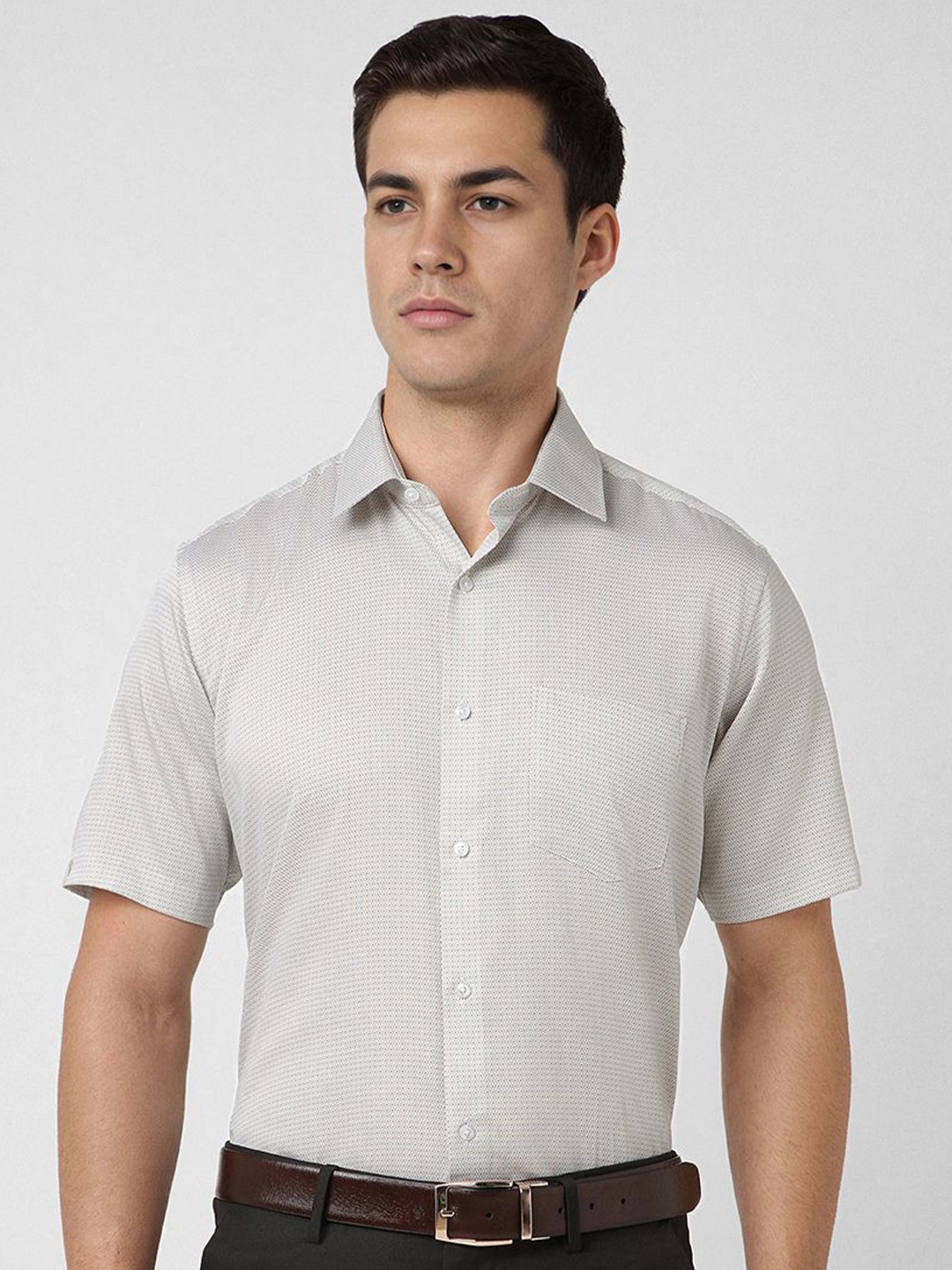 

Van Heusen Men Regular Fit Spread Collar Textured Cotton Formal Shirt, Off white