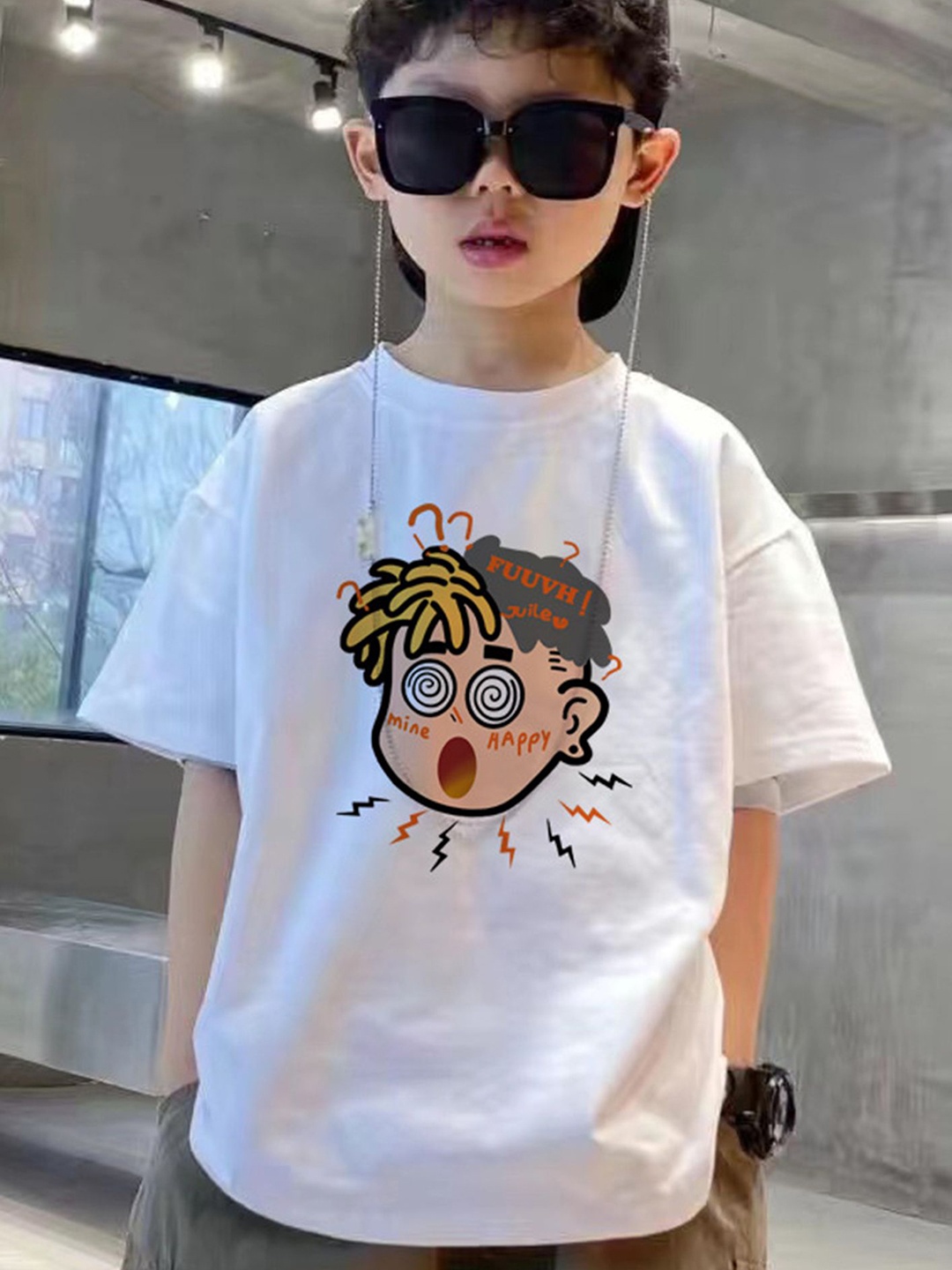 

LULU & SKY Boys Graphic Printed Round Neck Cotton Oversized T-shirt, White