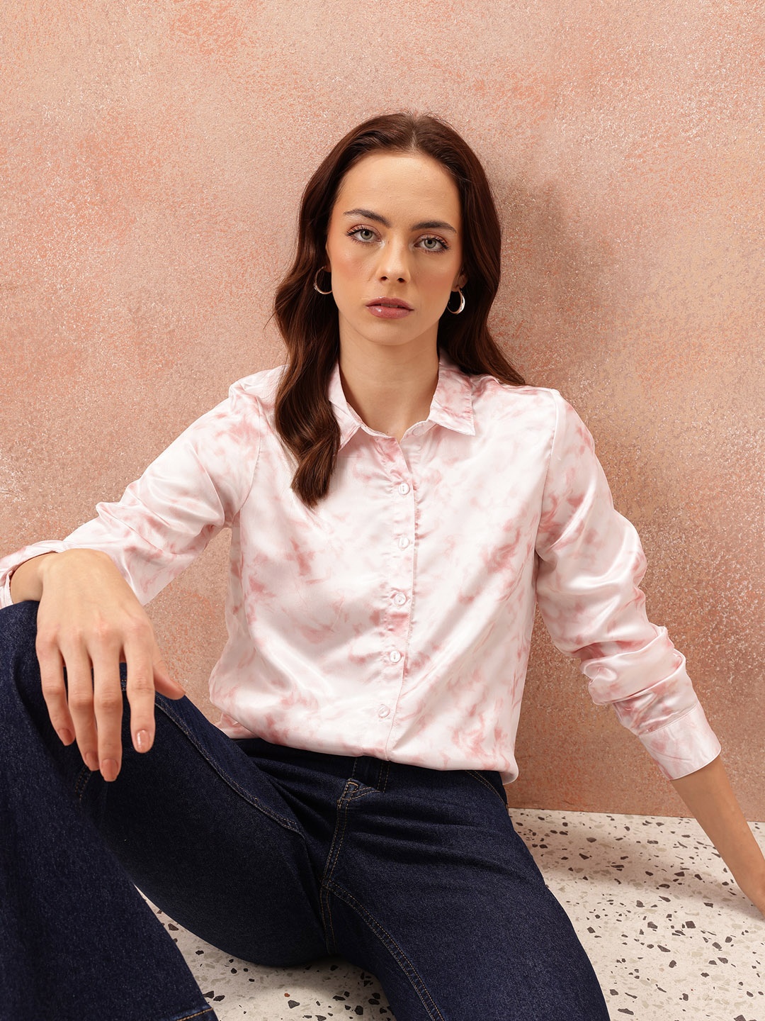 

all about you Women Comfort Floral Printed Pure Cotton Casual Shirt, Peach