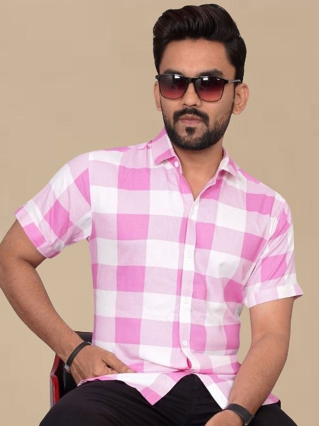 

Metronaut Men Regular Fit Spread Collar Buffalo Checked Casual Shirt, Pink