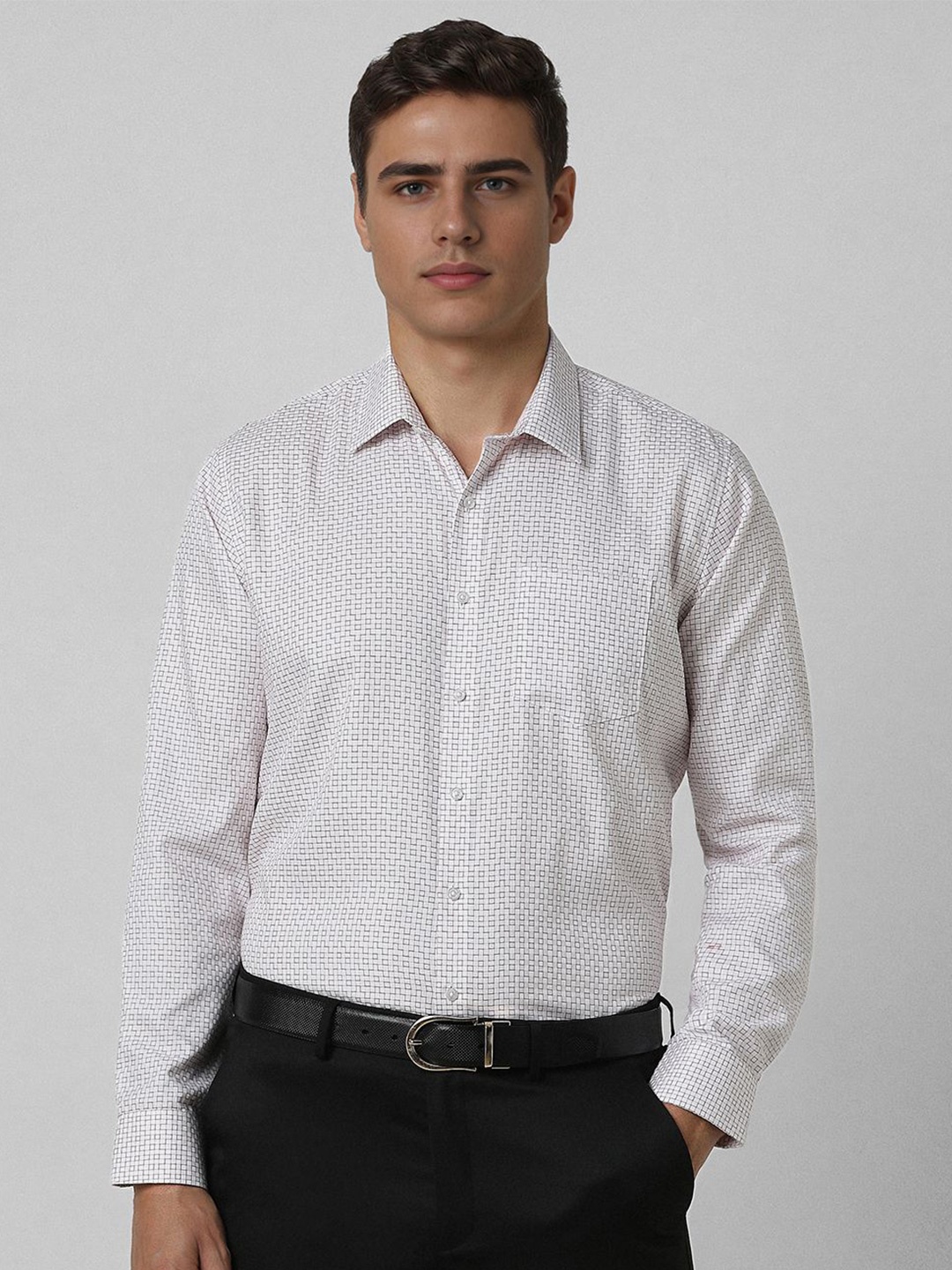 

Van Heusen Men Slim Fit Spread Collar Geometric Printed Cotton Formal Shirt, White