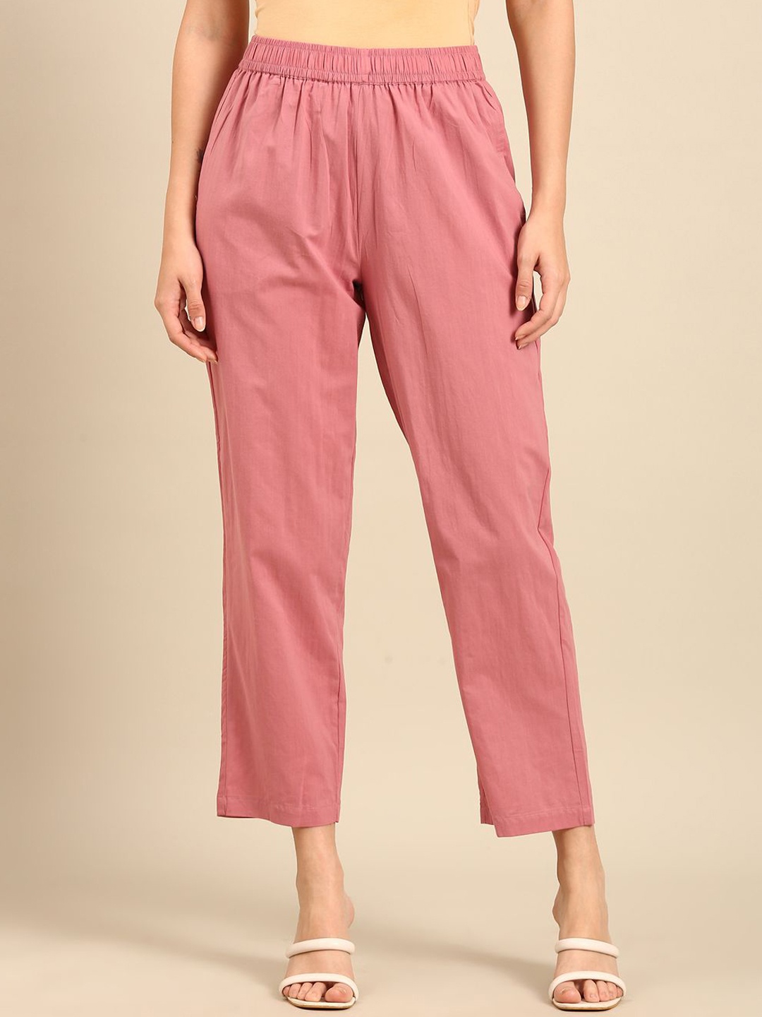 

De Moza Women Pure Cotton Trousers, Rose gold