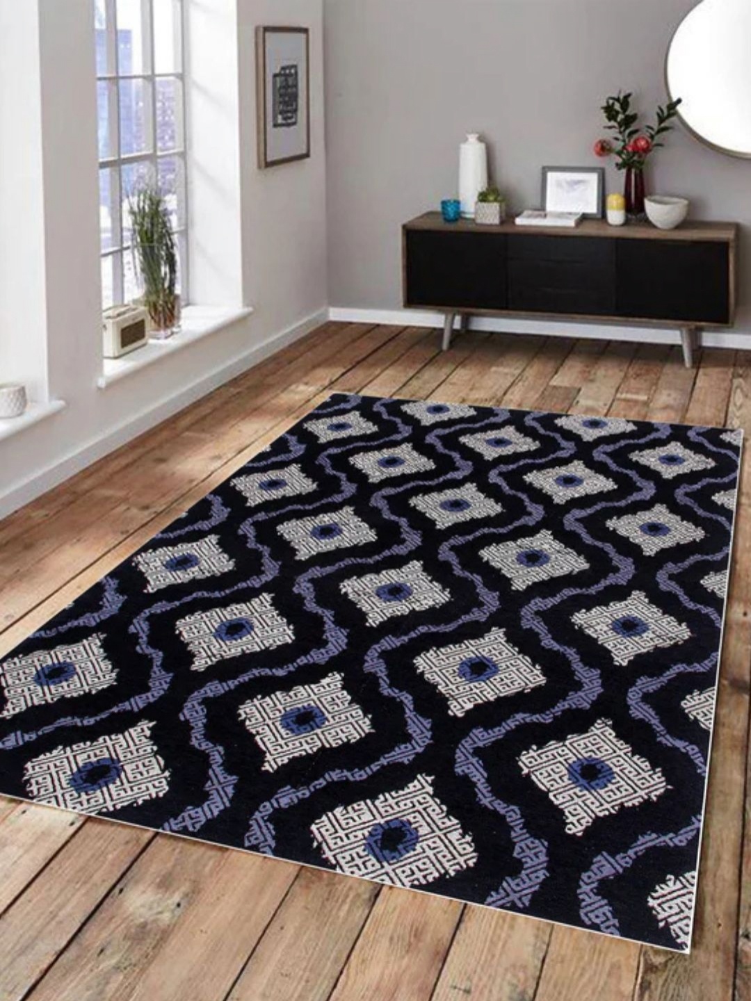 

WAXWINGO Black Geometric Cotton Carpet